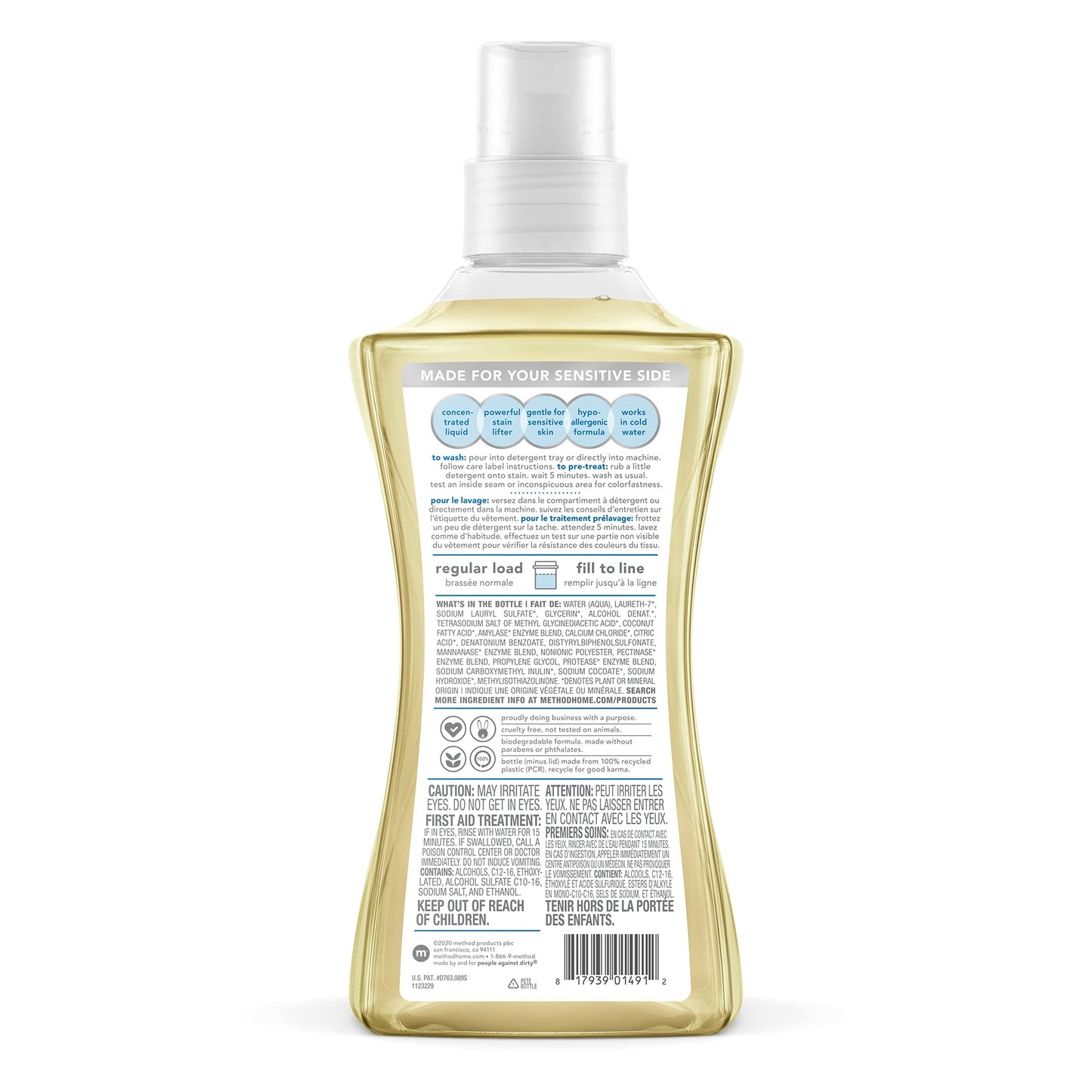 Method 01491 4X Concentrated Laundry Detergent Free & Clear 53.5 Oz Bottle 4/Carton