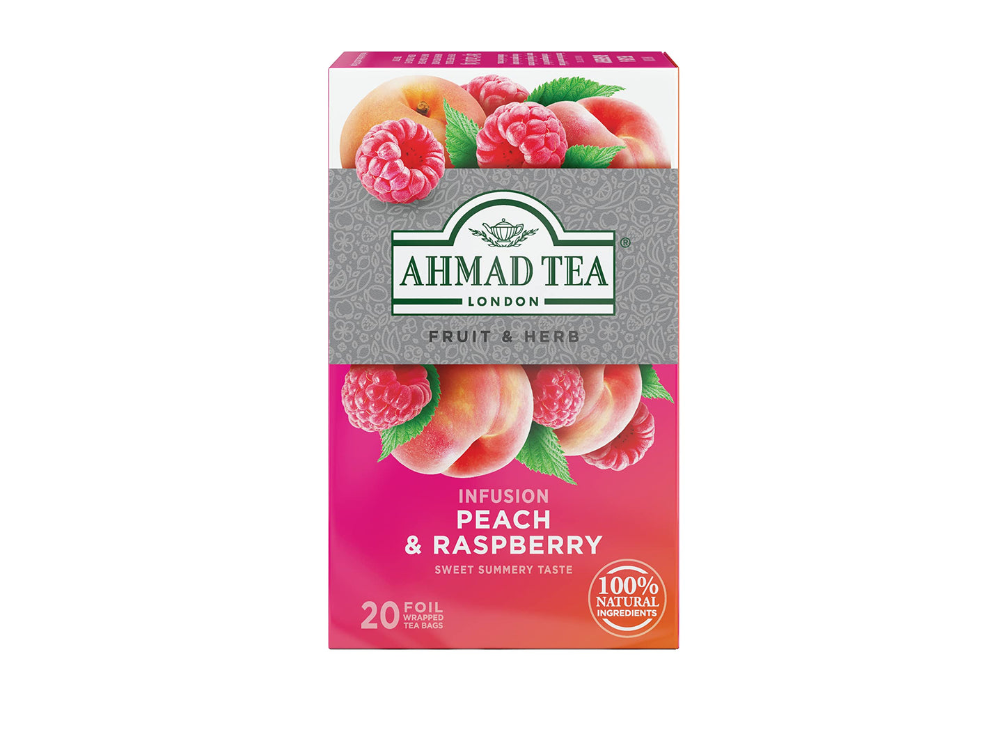 Ahmad Tea Infusions Peach Raspberry Teabags - Decaffeinated, Sugar-Free, 20 Count
