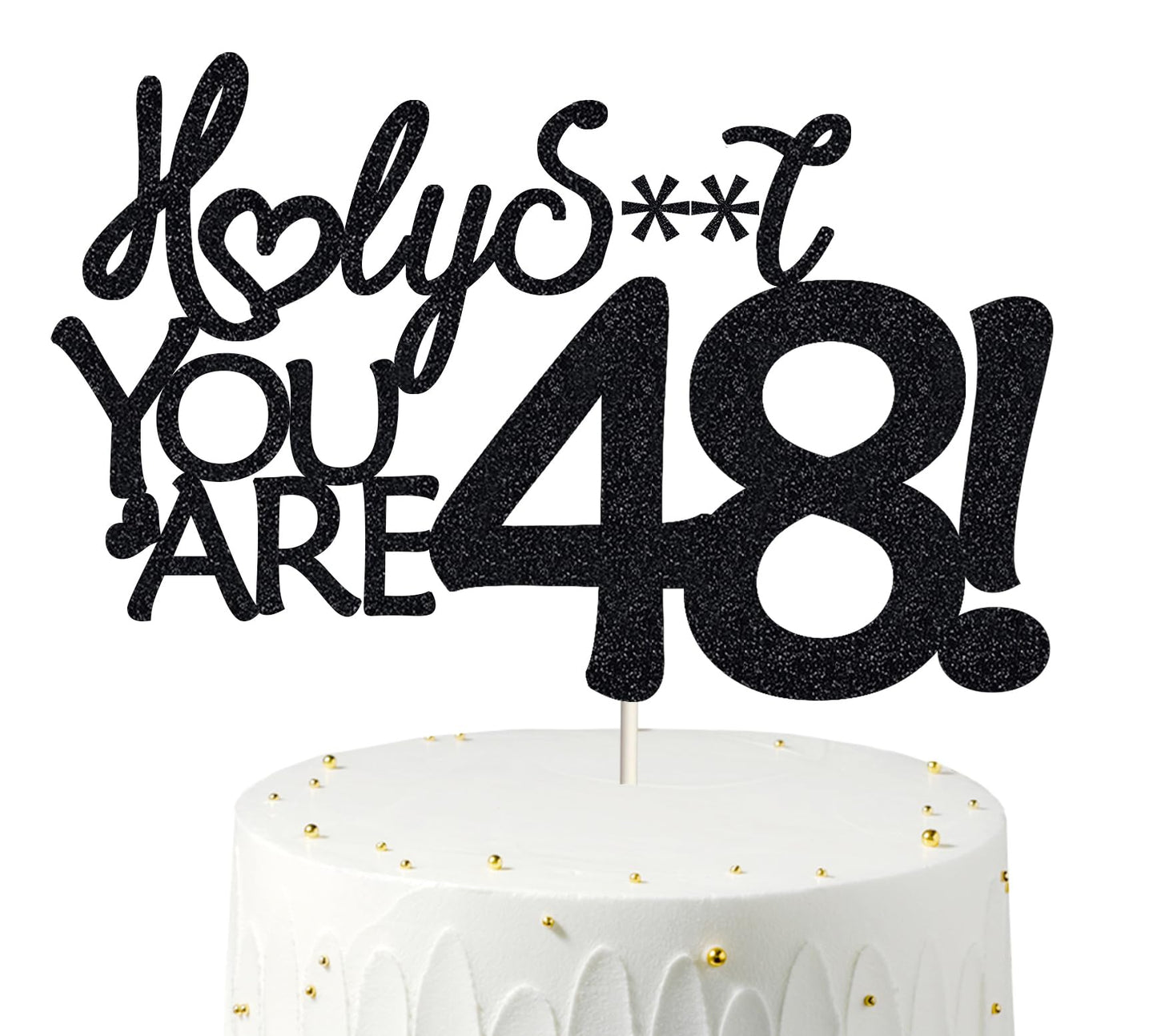 Happy 48Th Birthday Cake Topper 48 Birthday Cake Toppers-Black Glitter, Funny 48Th Cake Topper For Men,48 Cake Topper For Women,