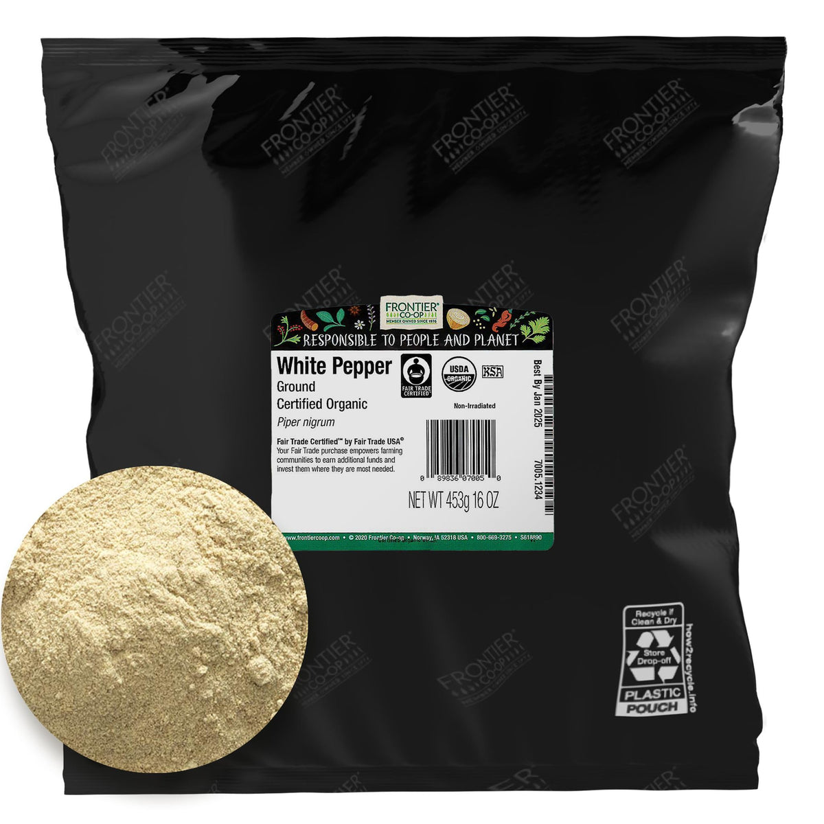 Frontier Co-op Organic White Ground Pepper, Fair Trade Certified, 1 Pound