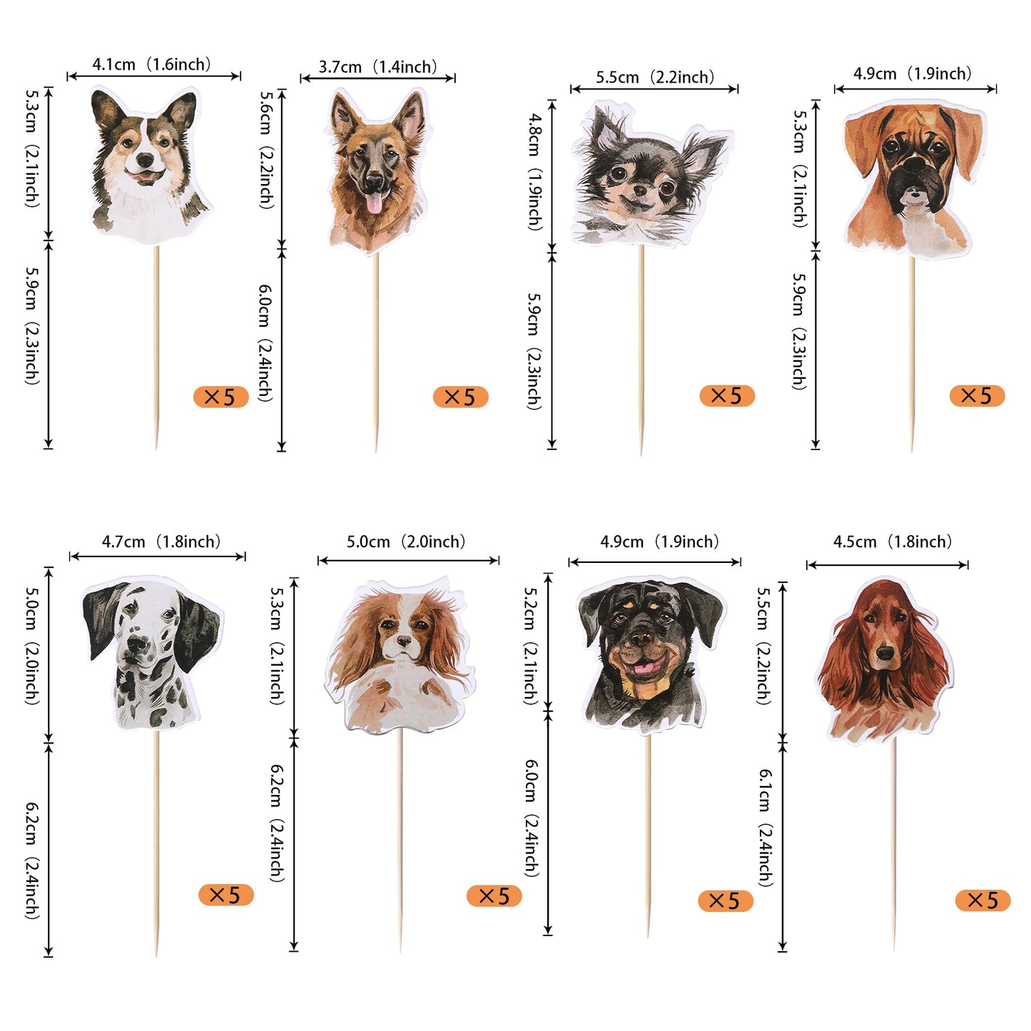 Rssta i Cupcake Toppers for Dogs - 40 Pack Double-Sided Birthday Picks - Design 2