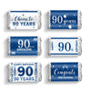 Tenare 90 Pcs 90th Birthday Party Candy Wrappers Blue and Silver Stickers, Mini Chocolate Bar Labels for 90 Years Birthday Decor