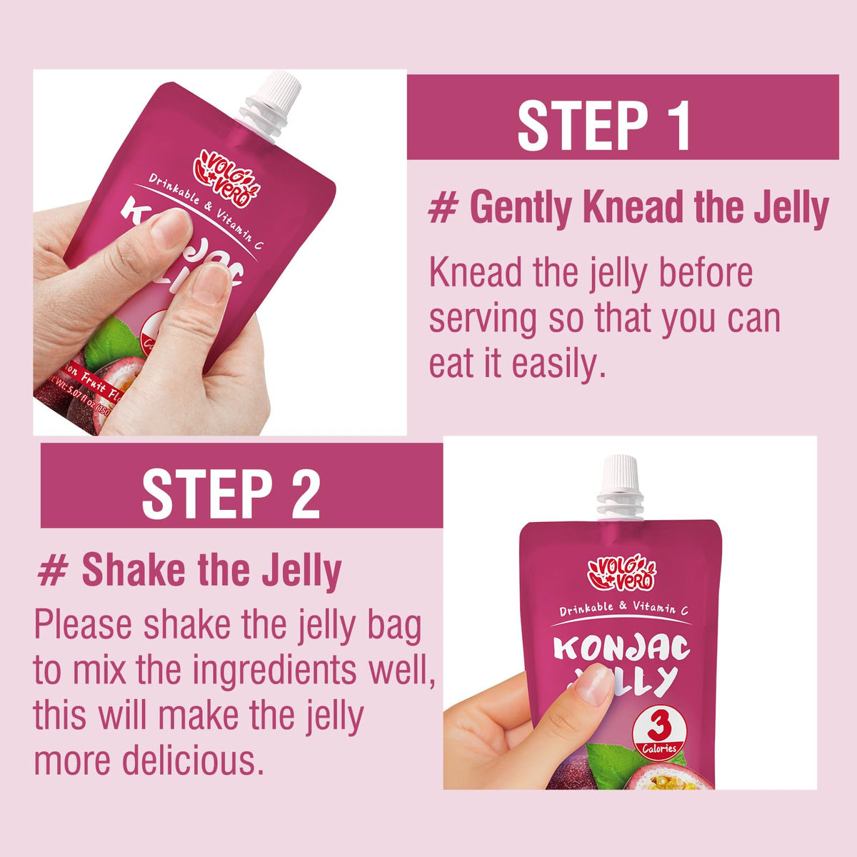 Volo Vero Konjac Jelly Squeeze Pouch Passion Fruit Flavor, Low Calories (3 Kcal), 10 Packs, Gluten Free & Vegan, 0 Sugar, Keto, Low Carb, Drinkable Vitamin C Healthy Snacks, Holiday Gifts