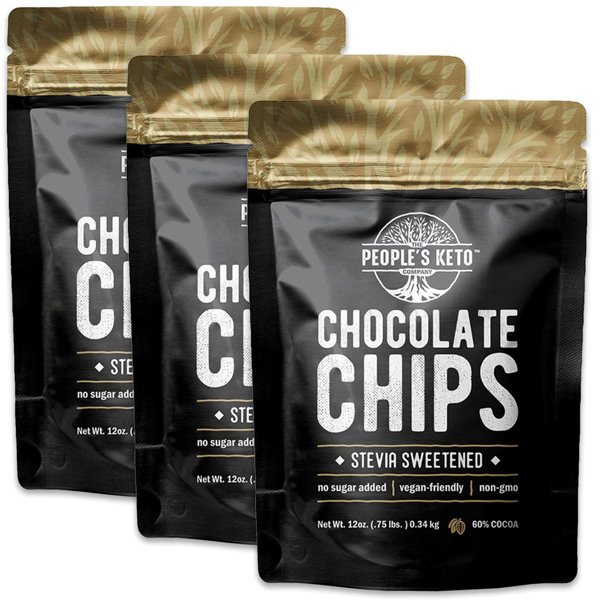Wholesome Provisions Sugar Free Chocolate Chips, Stevia Sweetened, 12 oz, Vegan, Keto, Gluten Free, Non-GMO, Pack of 3