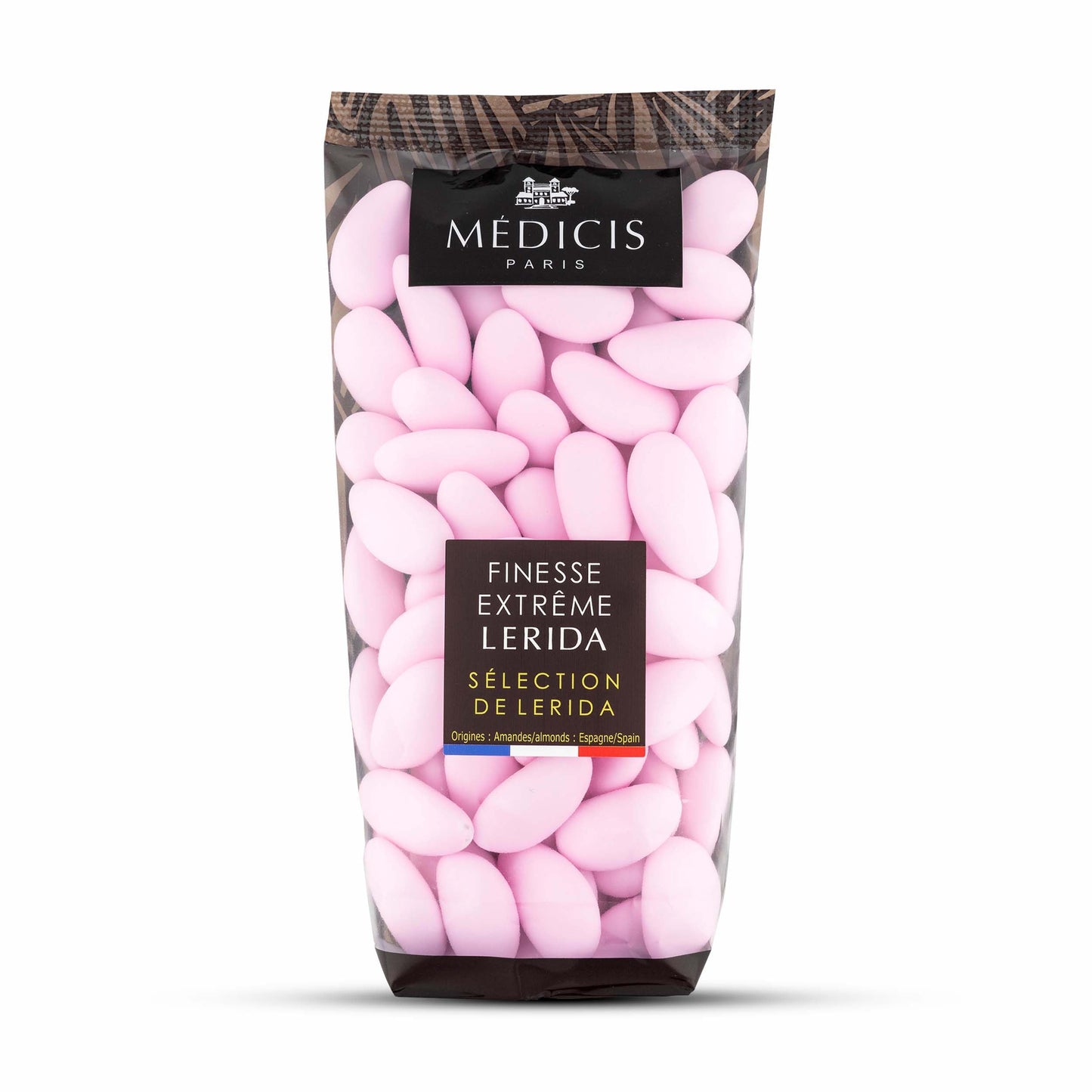 Medicis enhanced Candied Almond Dragees (French Jordan Almonds) Sugar Coated Candies Ideal as a Party Favor for Weddings and Baby Showers, 75 count bag 8.8oz, Pink