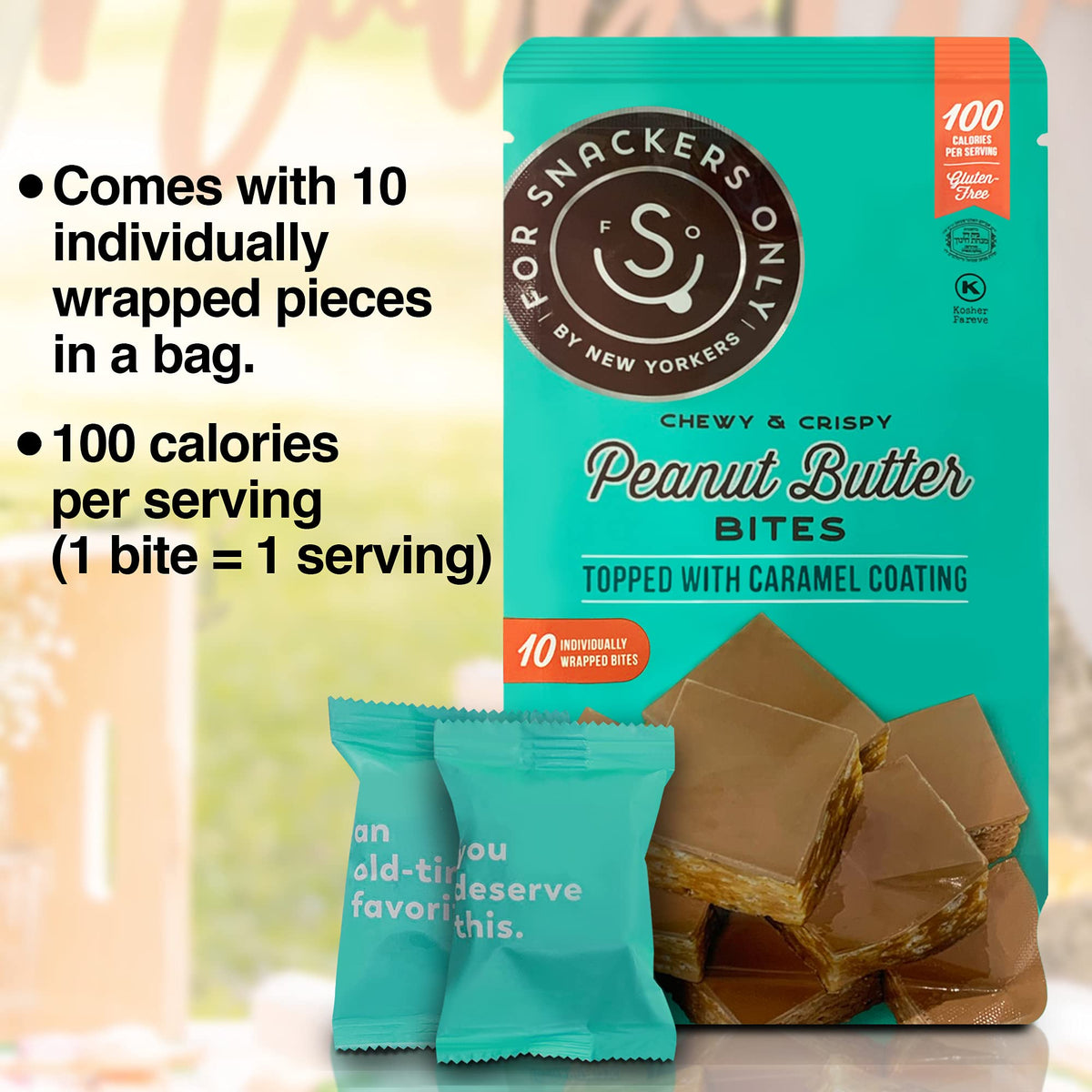 For Snackers Only Peanut Butter Bites - Gluten Free & Vegan - 8 Count Individually Wrapped Snacks
