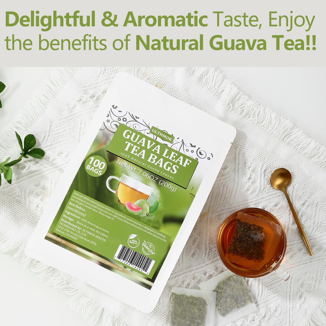 ULTHMOK Premium Guava Leaf Tea Bags - 100% Natural, Caffeine-Free, 100 Count