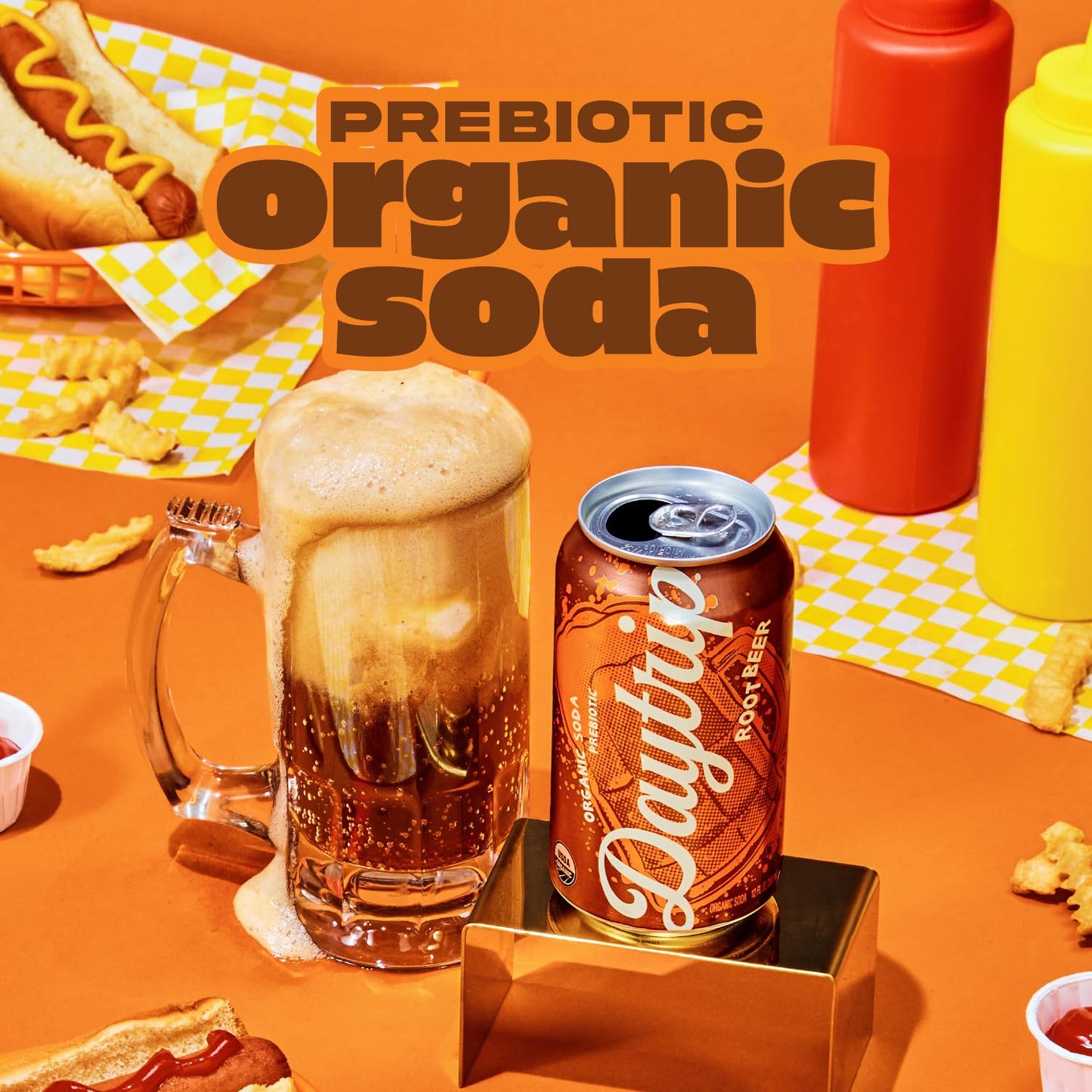 Daytrip Organic Sparkling Prebiotic Soda, Low Sugar, Caffeine, 12-Pack