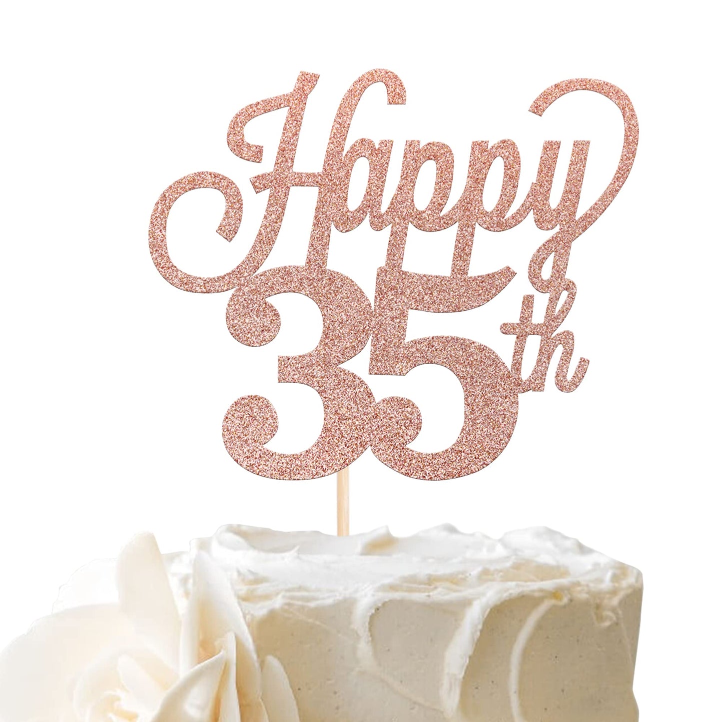 YCTHUNFISH 35th Birthday Cake Topper Black Glitter Number 35 Rose Gold Bamboo Decoration