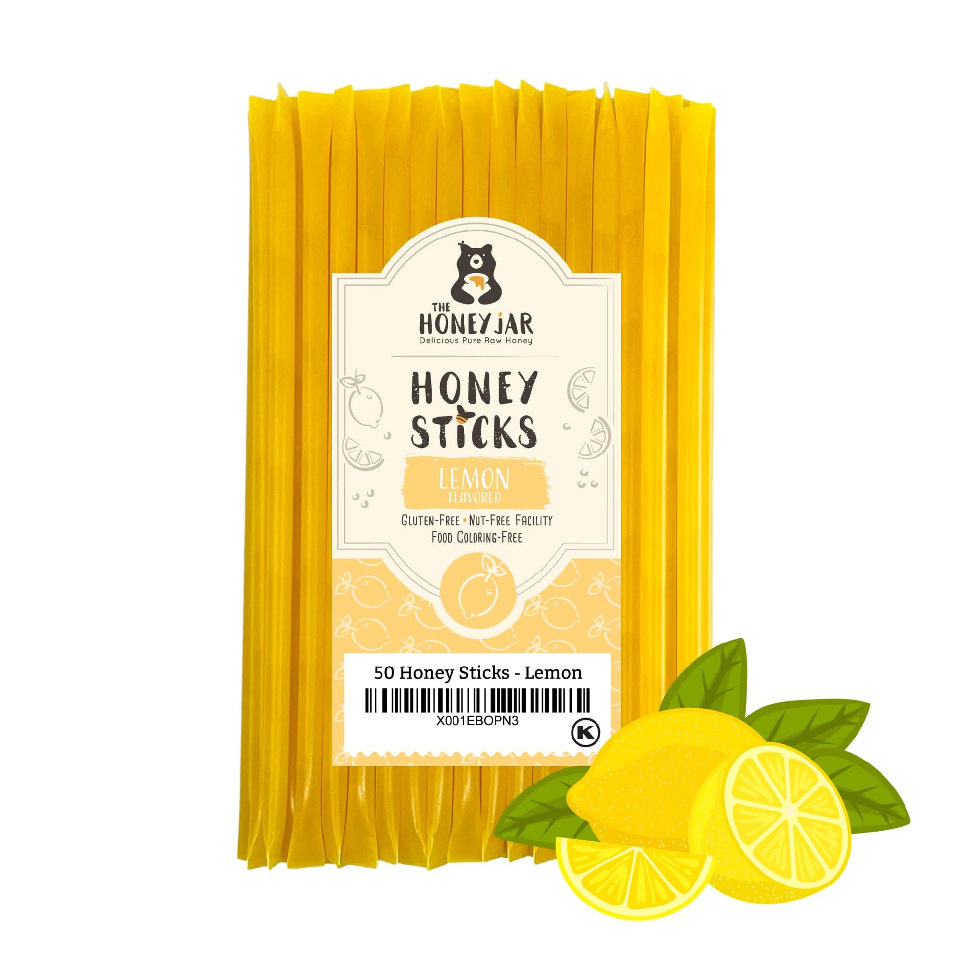 The Honey Jar Lemon Flavored Raw Honey Sticks - 50 Count Honey Straws for Tea and Coffee