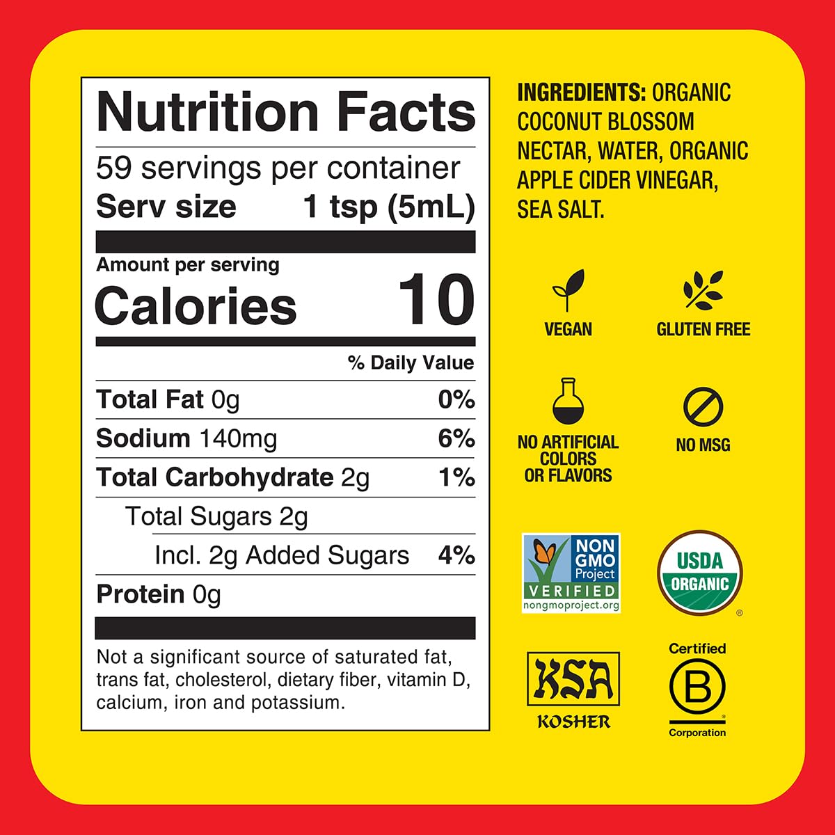 Bragg Organic Coconut Aminos Soy-Free Seasoning & Marinade 16oz Gluten-Free Vegan