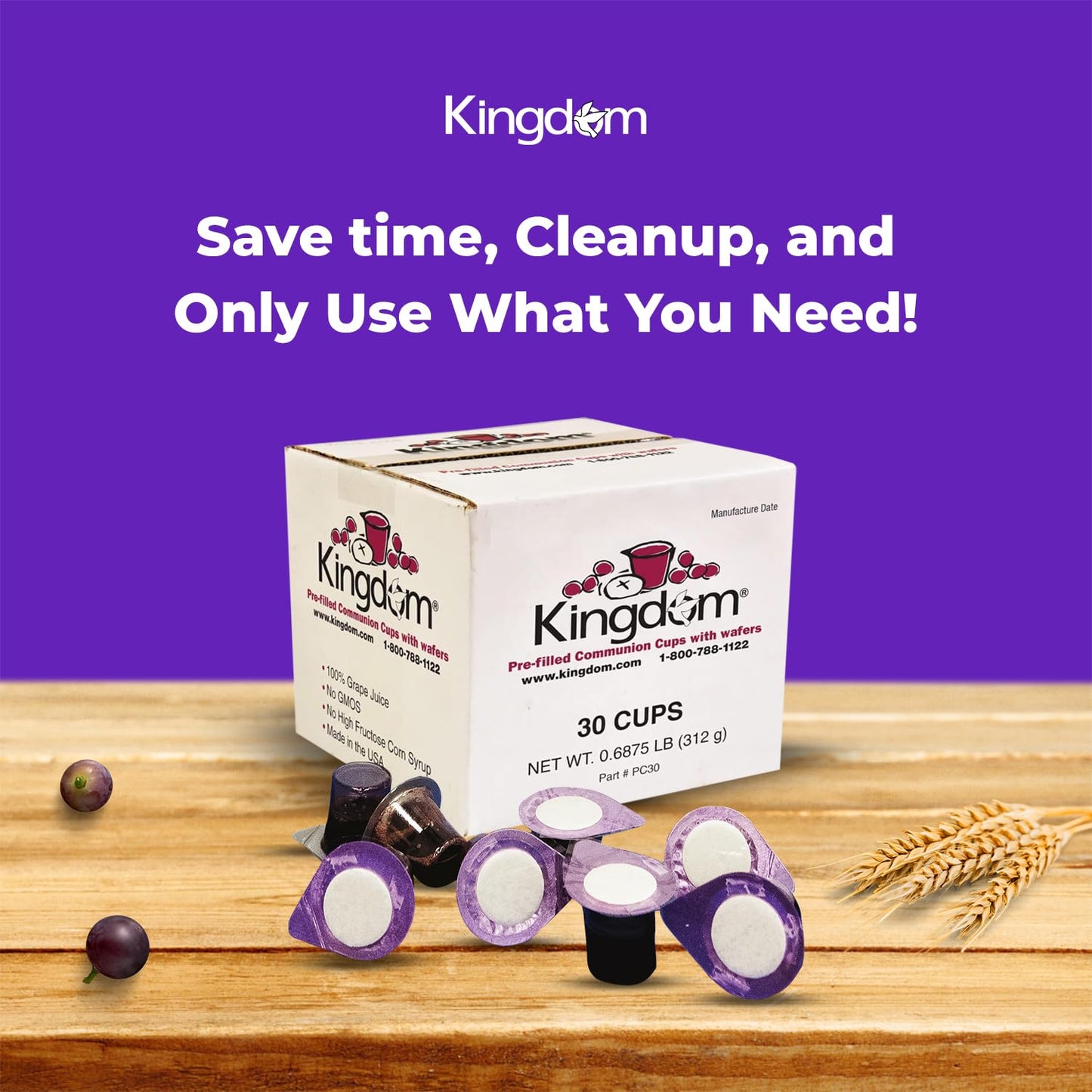 Kingdom Prefilled Communion Cups With Wafers - 30 Count