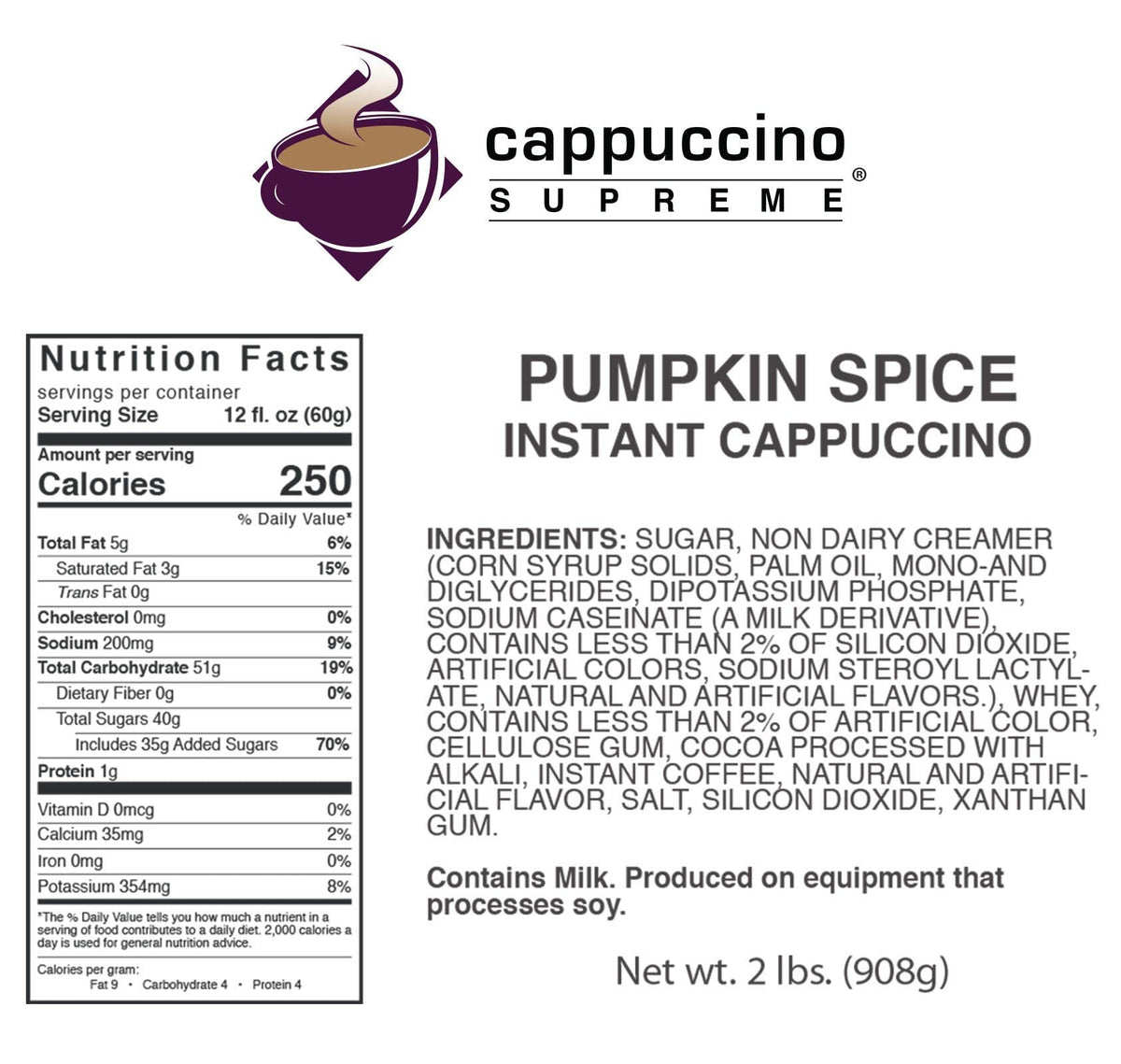 Cappuccino Supreme 2 Lb Bag Pumpkin Spice Instant Cappuccino Mix