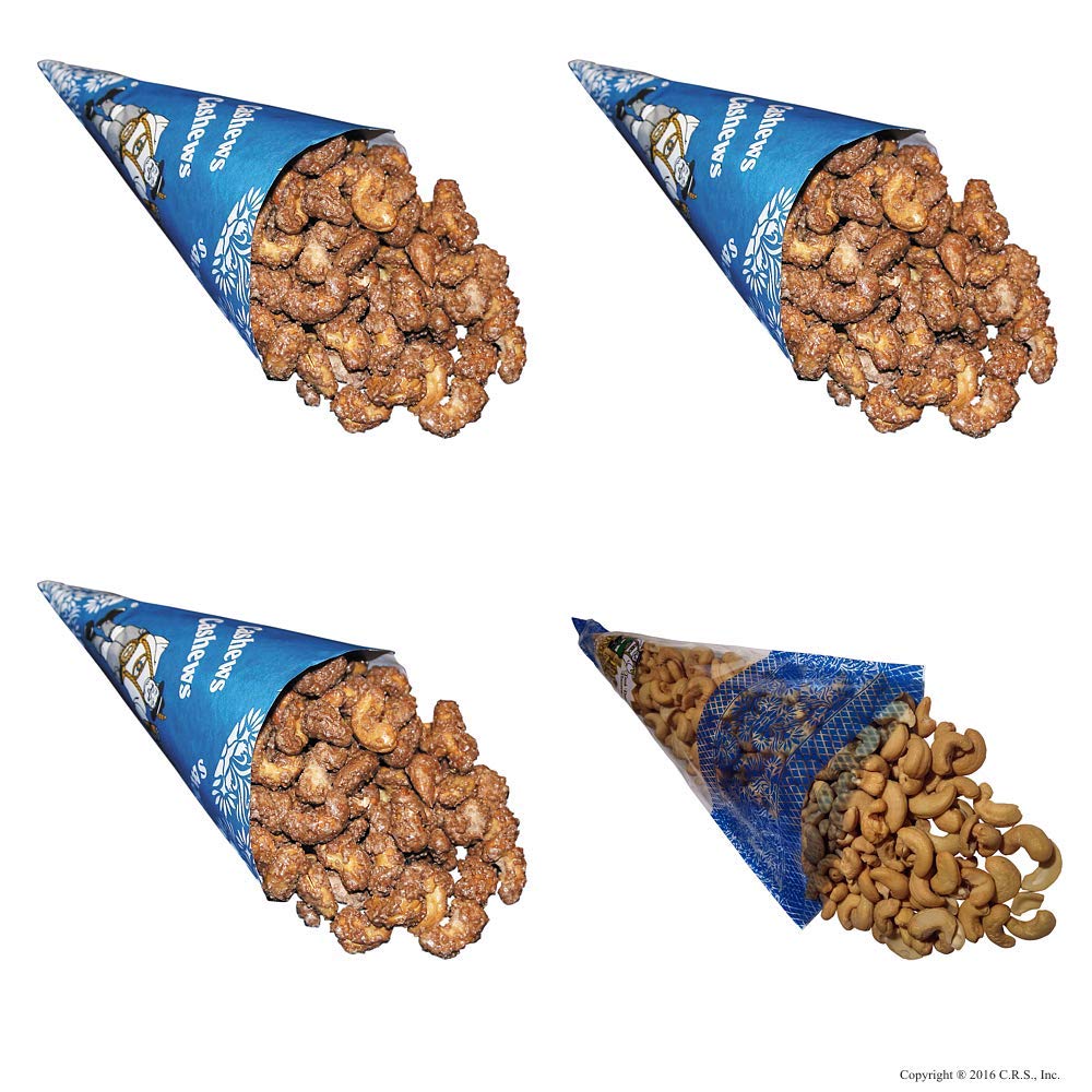The Nutty Bavarian Cinnamon Glazed & Lightly Salted Cashews - 4 Cone Pack, Assorted Flavors, Blue/Clear Blue