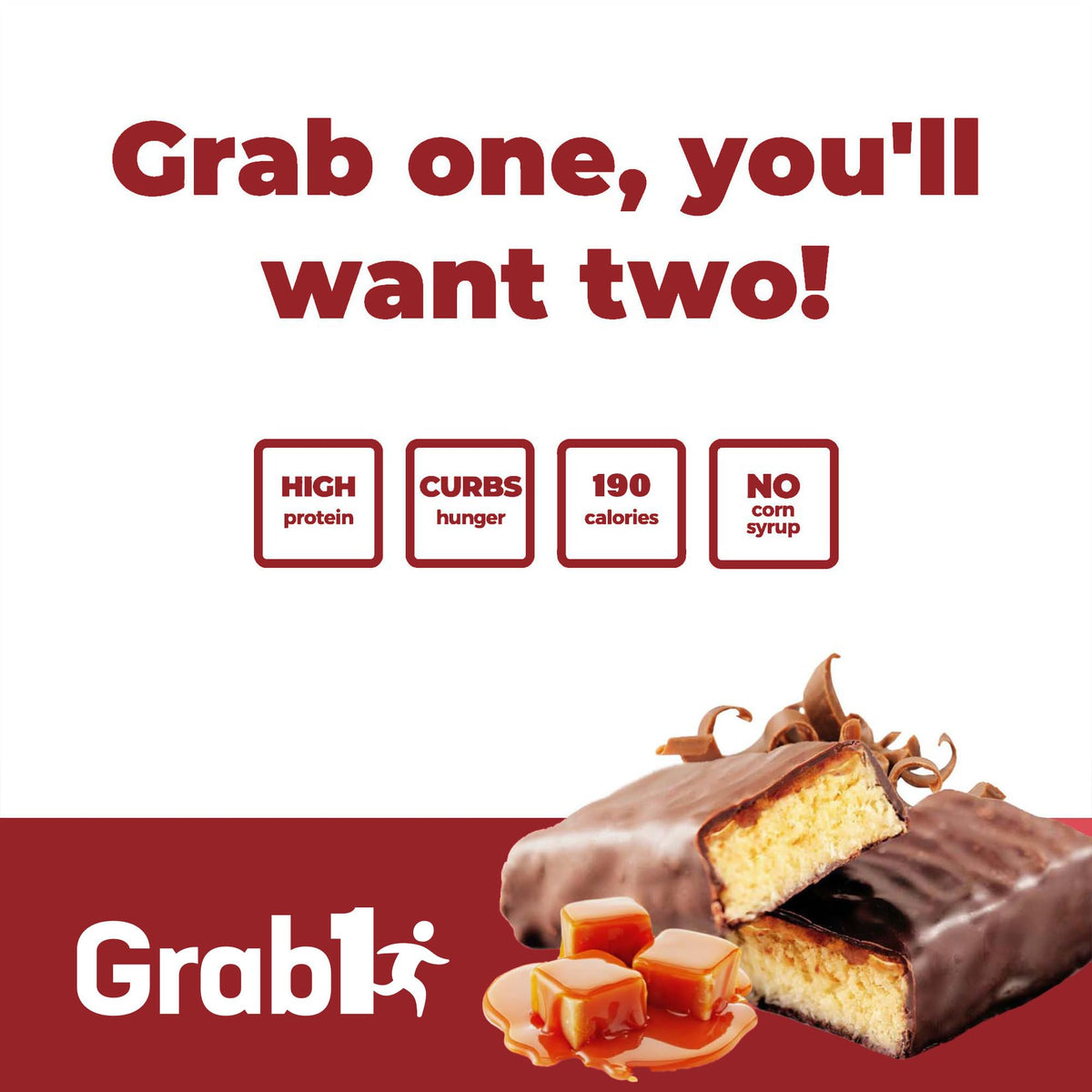 Grab1 12Gr Protein Bars, Caramel Deluxe Protein Bar (2 Pack - 10 Bars) | Delicious And Nutritious | Low Calorie | Perfect For Snacking