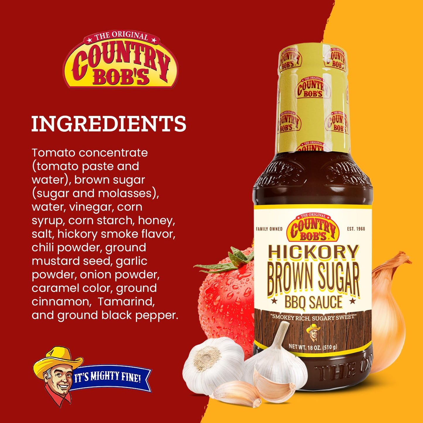 Country Bobs Barbecue Sauce - Original Hickory & Brown Sugar, Gluten Free, 18oz, Pack of 1