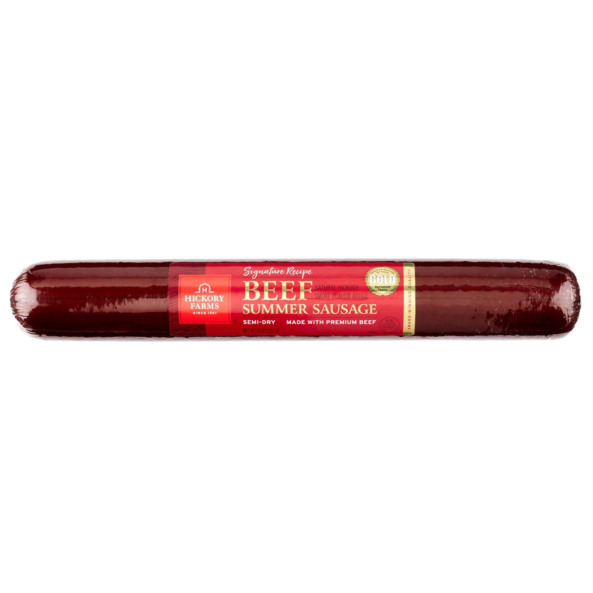 Hickory Farms Party-Size Signature Beef Summer Sausage, 26 ounces | Great for Snacking, Gifts, Entertaining, Charcuterie, Ready 