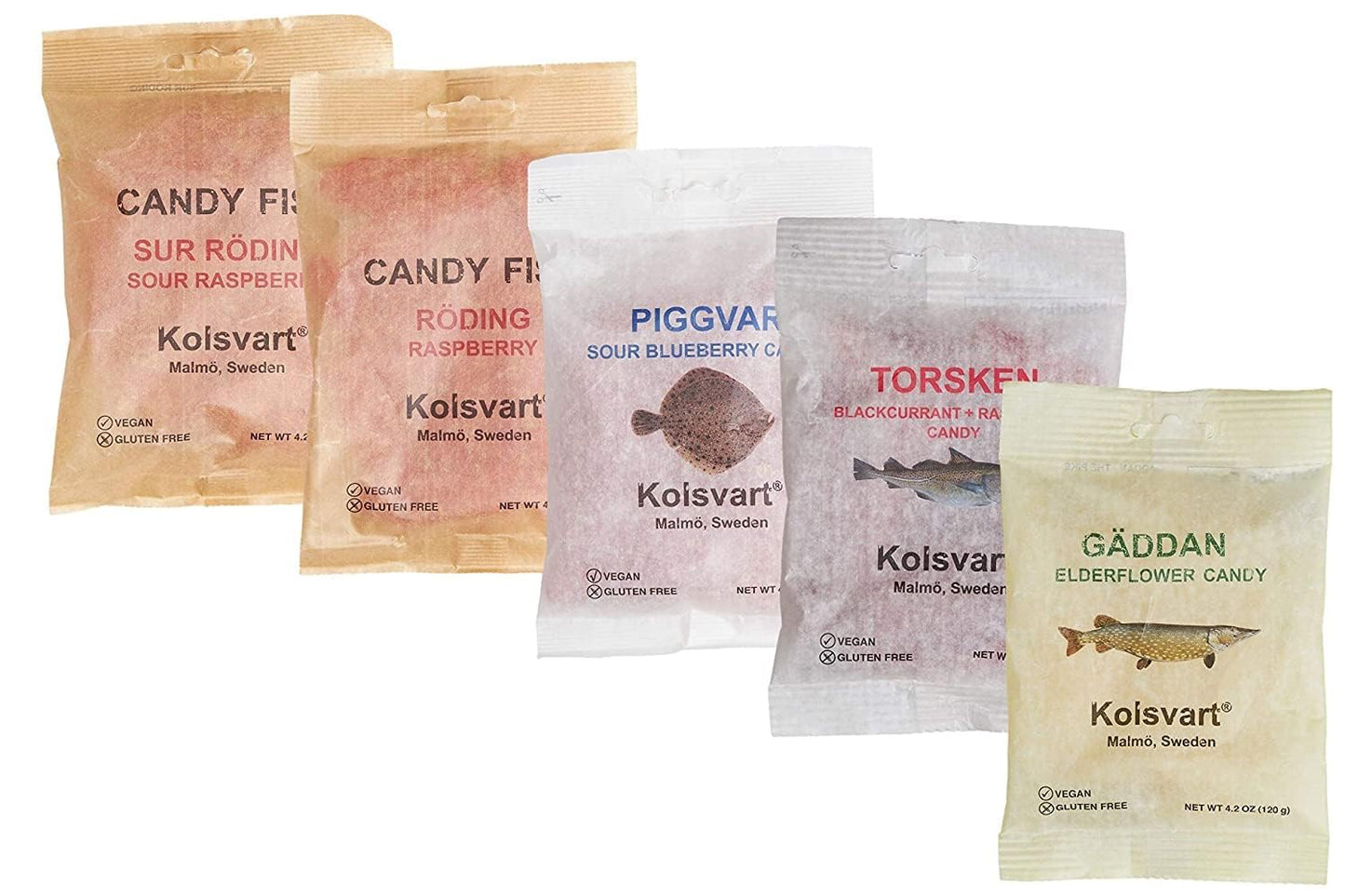 Kolsvart Swedish Candy Variety Pack, 4.2 Oz Each – Sour Raspberry, Sour Blueberry, Classic Rasp Berry, Elderflower & Black Currant Blend (Pack Of 5)
