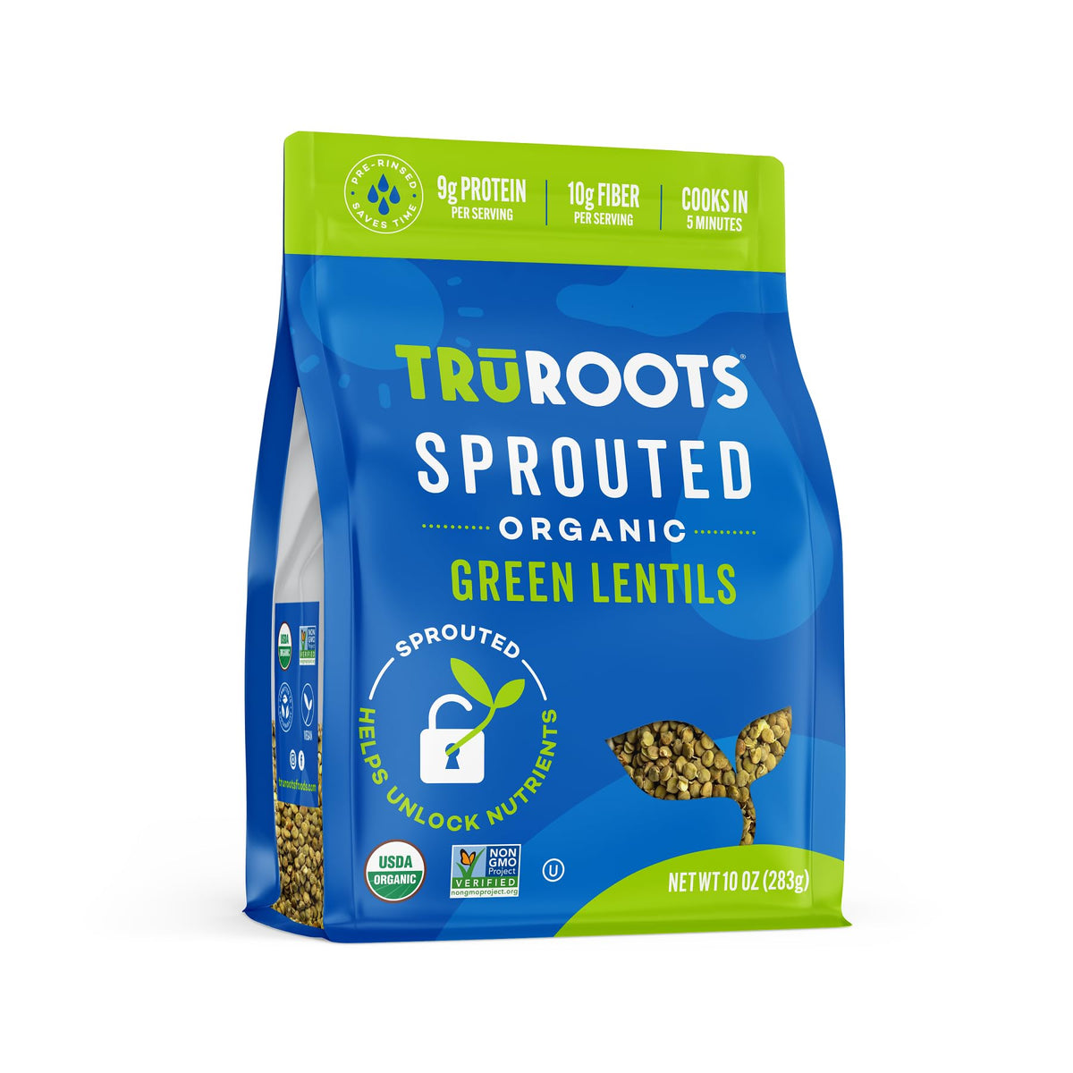 TruRoots Organic Sprouted Green Lentils, 10 Ounces, Certified USDA Organic, Non-GMO Project Verified