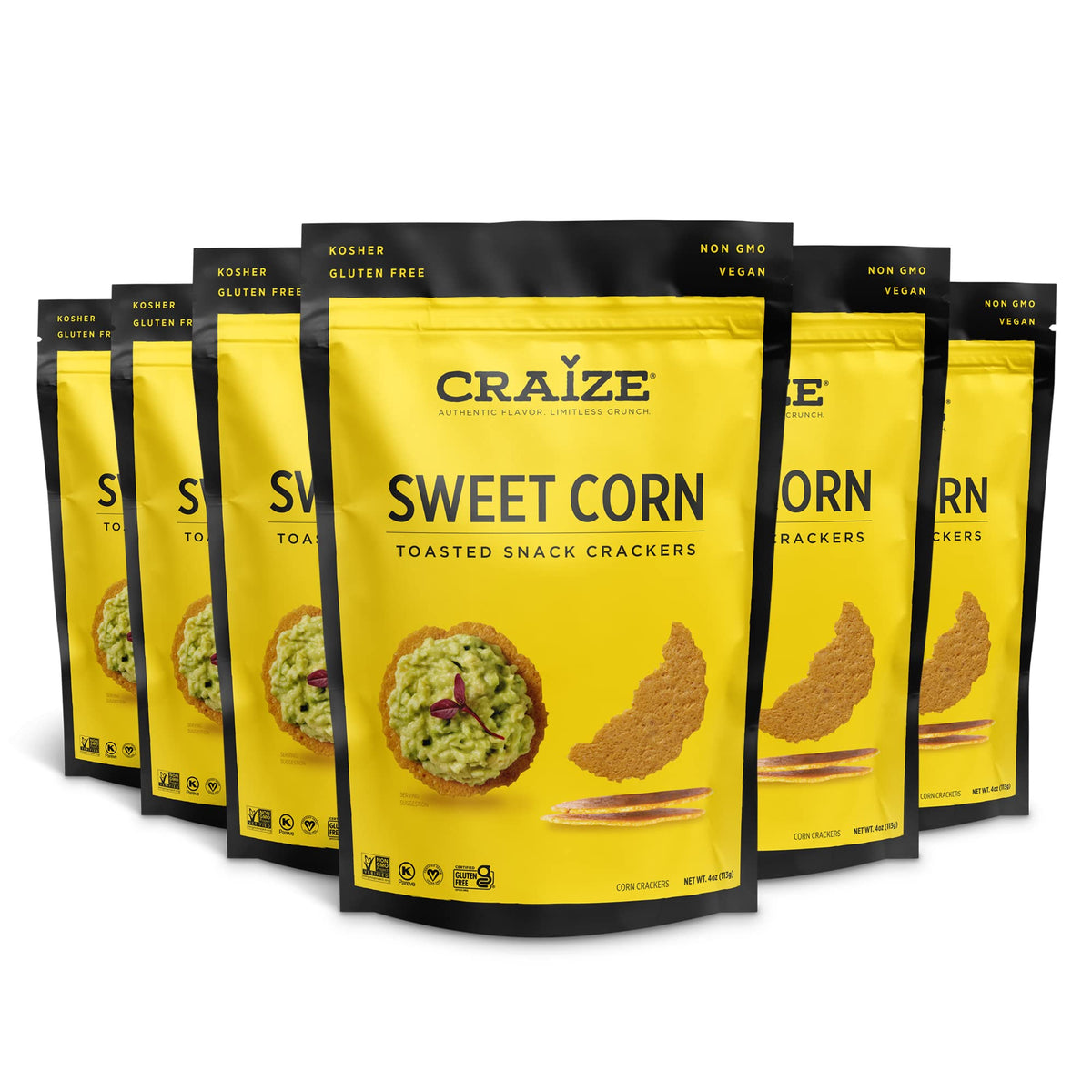 Craize Sweet Corn Crisps | Gluten Free, Vegan, Kosher, Toasted Corn Crackers | 6 Pack, 4 Oz Each