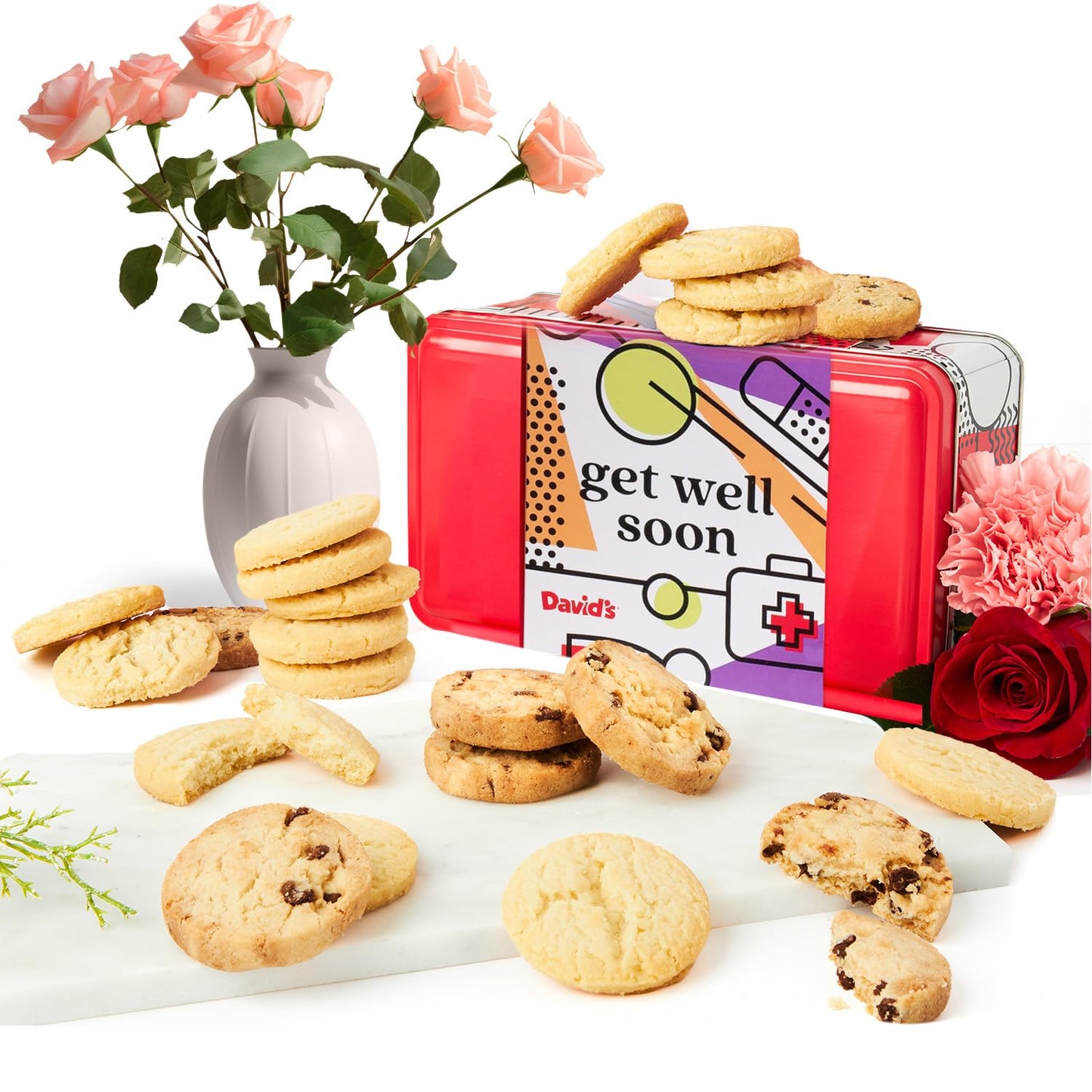 Davids Cookies Get Well Soon Cookie Gift Basket - Gourmet Bakery Dessert Gift For Recovery, Comfort And Appreciation Occasions - Shortbread Cookies Sweet Sampler Tin