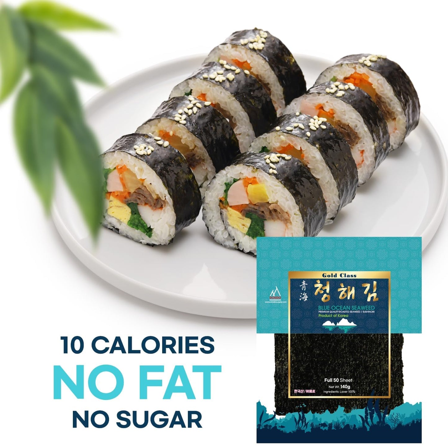 DOKDO SUPPLY Organic Sushi Nori Sea , 50 Sheets, 140g - Yaki Roasted Laver, 100% Natural, Premium Quality for Rolls & Wraps