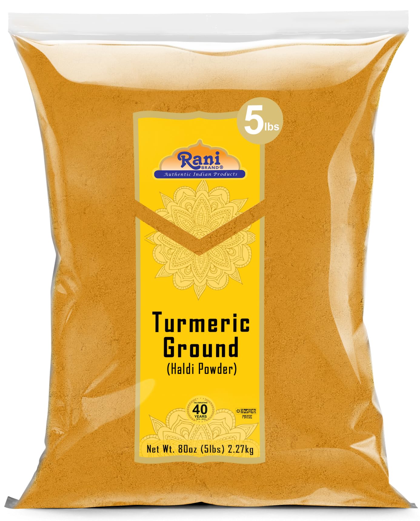 Rani Turmeric (Haldi) Root Powder Spice, (High Curcumin Content) 80Oz (5Lbs ) 2.27Kg Bulk ~ All Natural | 100% Pure, Salt Free | Vegan | Gluten Friendly | Non-Gmo | Kosher | Indian Origin
