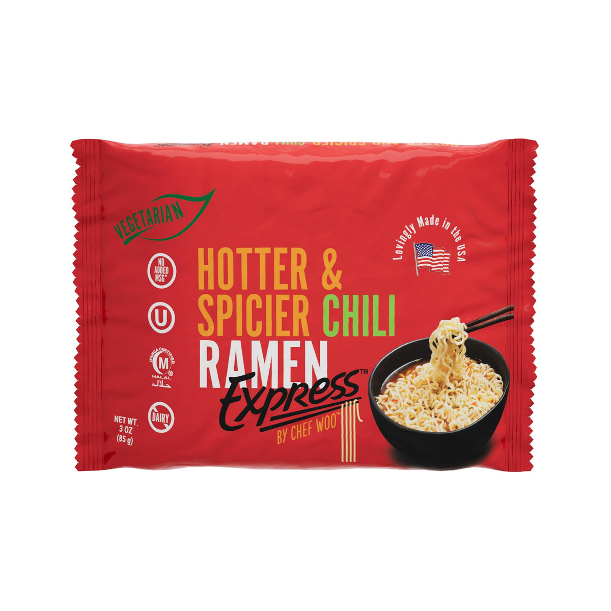 RAMEN EXPRESS Hotter and Spicier Flavor Ramen Noodle Packs, Vegetarian, 3 Oz Each (Pack of 24), Egg-Free, Dairy-Free, Red