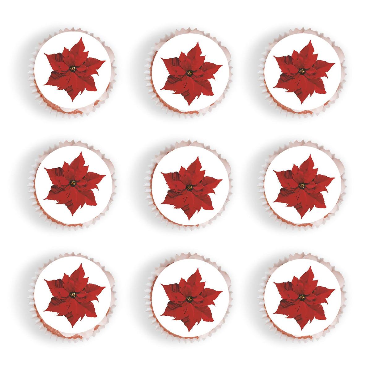 30Pcs Edible Inspired Design Poinsettia Flowers Christmas Cupcake Toppers Wafer Paper Christmas Themed Party Decorations Picks For Christmas Birthday Party Cake Decorations