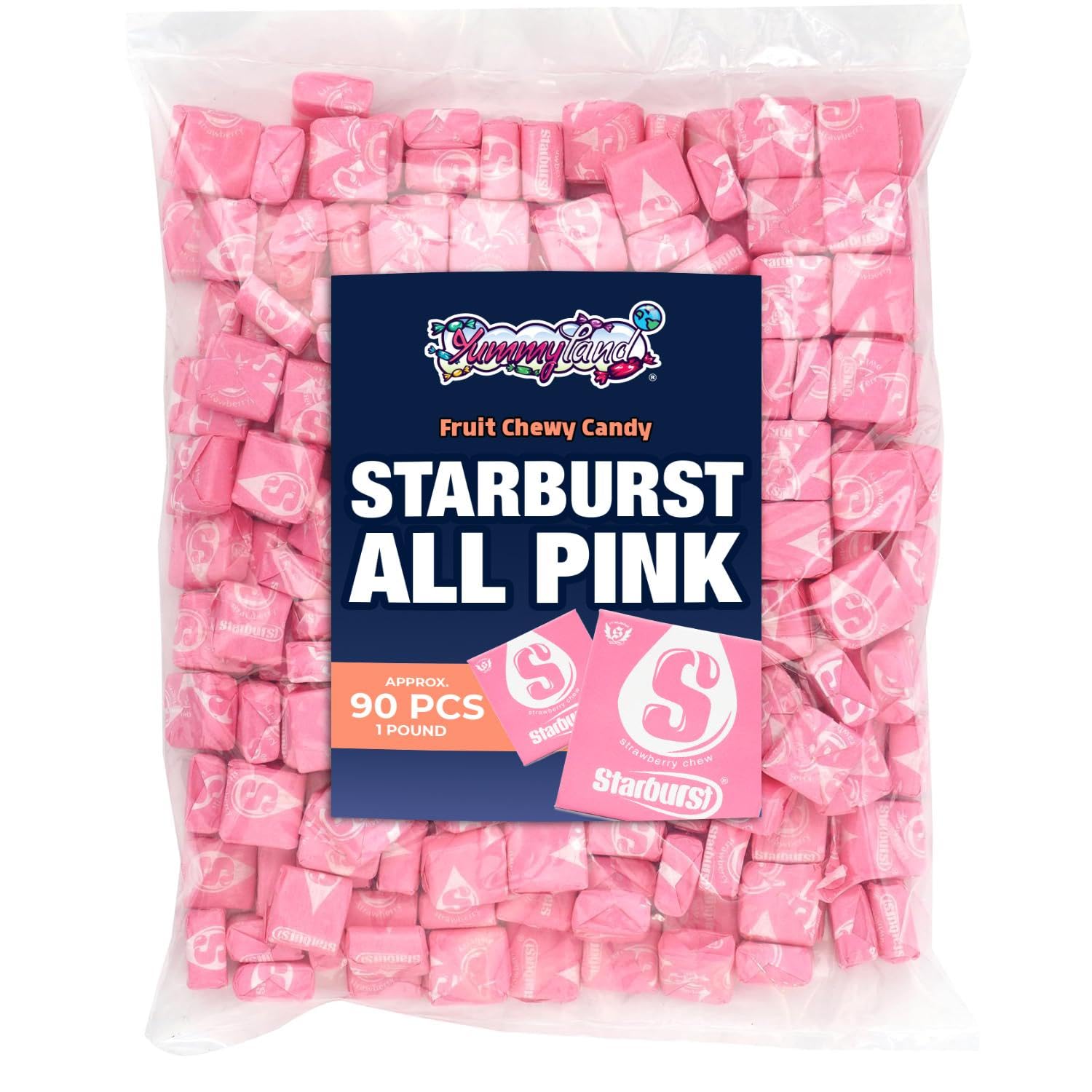 All Pink Strawberry Chewy Candy, 1 LB (Approx. 90 Pieces) Bulk Bag - Pink Individually Wrapped Candy, Perfect for Parties, Event