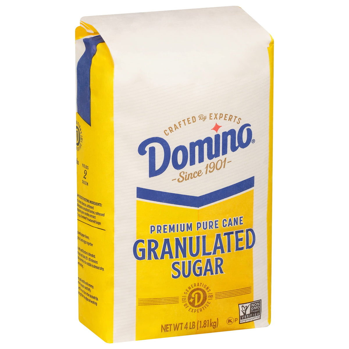 Domino Granulated Sugar  4 lb Bag of enhanced Pure Cane Sugar (Pack of 2) with Bonus Brand Recipe Card