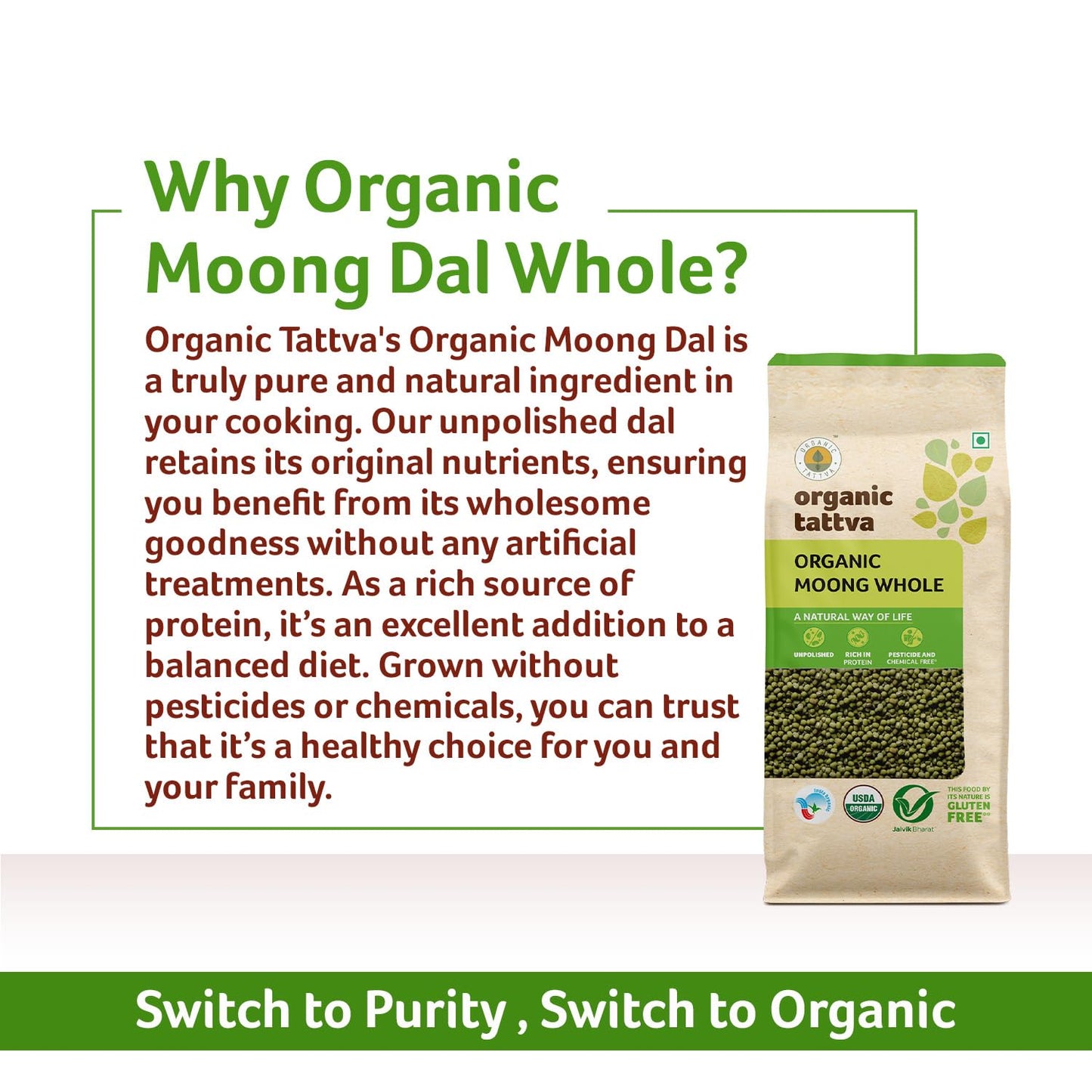 Organic Tattva Moong Dal Whole, 500G