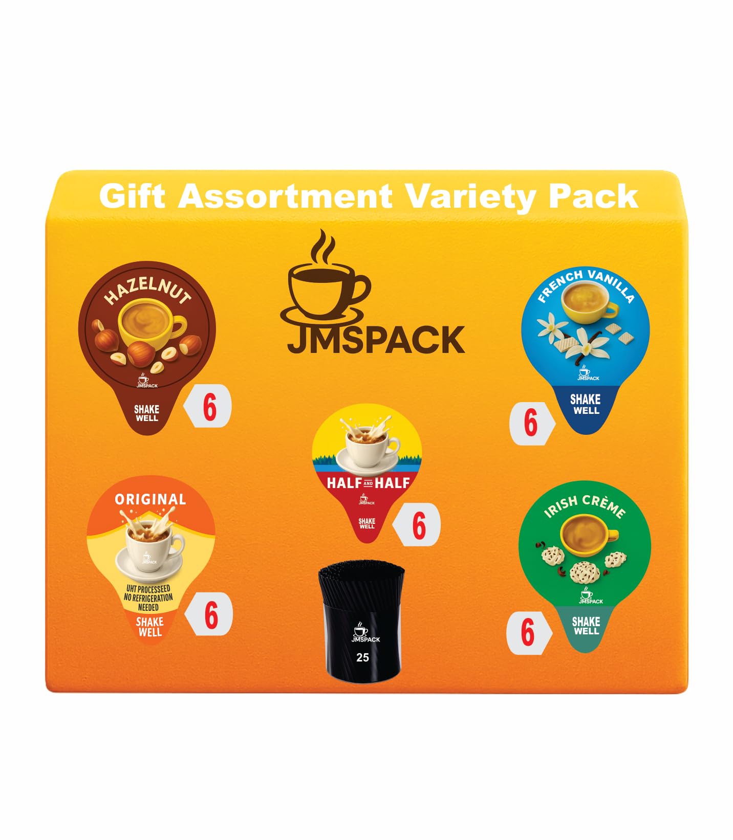 Variety Pack Creamers Liquid Creamer Singles | Gift Assortment Box | Coffee Cream, French Vanilla, Original, Irish Creme, Hazelnut & Half & Half - No Refrigeration - Box Of 30.