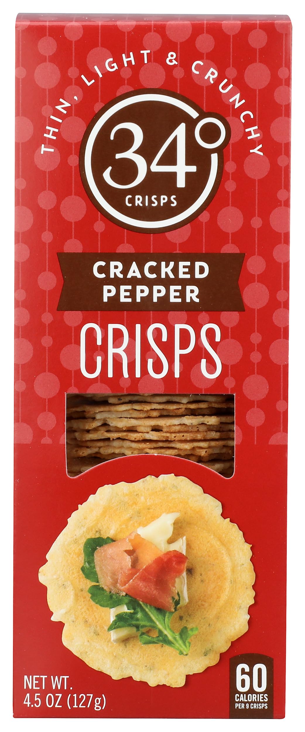 34 Degrees Cracked Pepper Crisps, Thin Light & Crunchy Crisps, 4.5 Oz (Pack of 12)