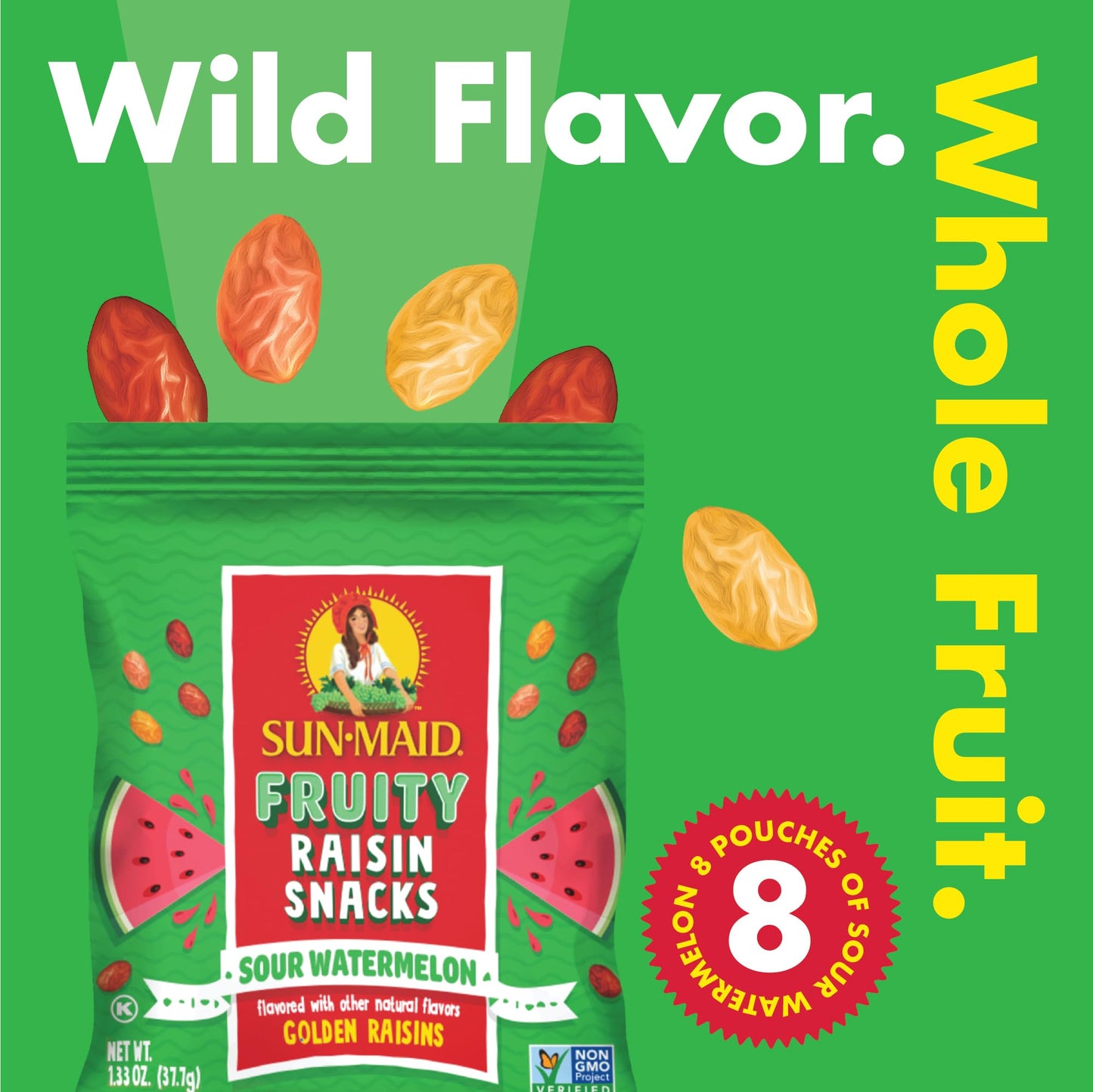 Sun-Maid Fruity Raisin Snack Variety Pack - Sour Strawberry, Watermelon & Blue Raspberry - 24 Pack (1.33 oz Pouches)