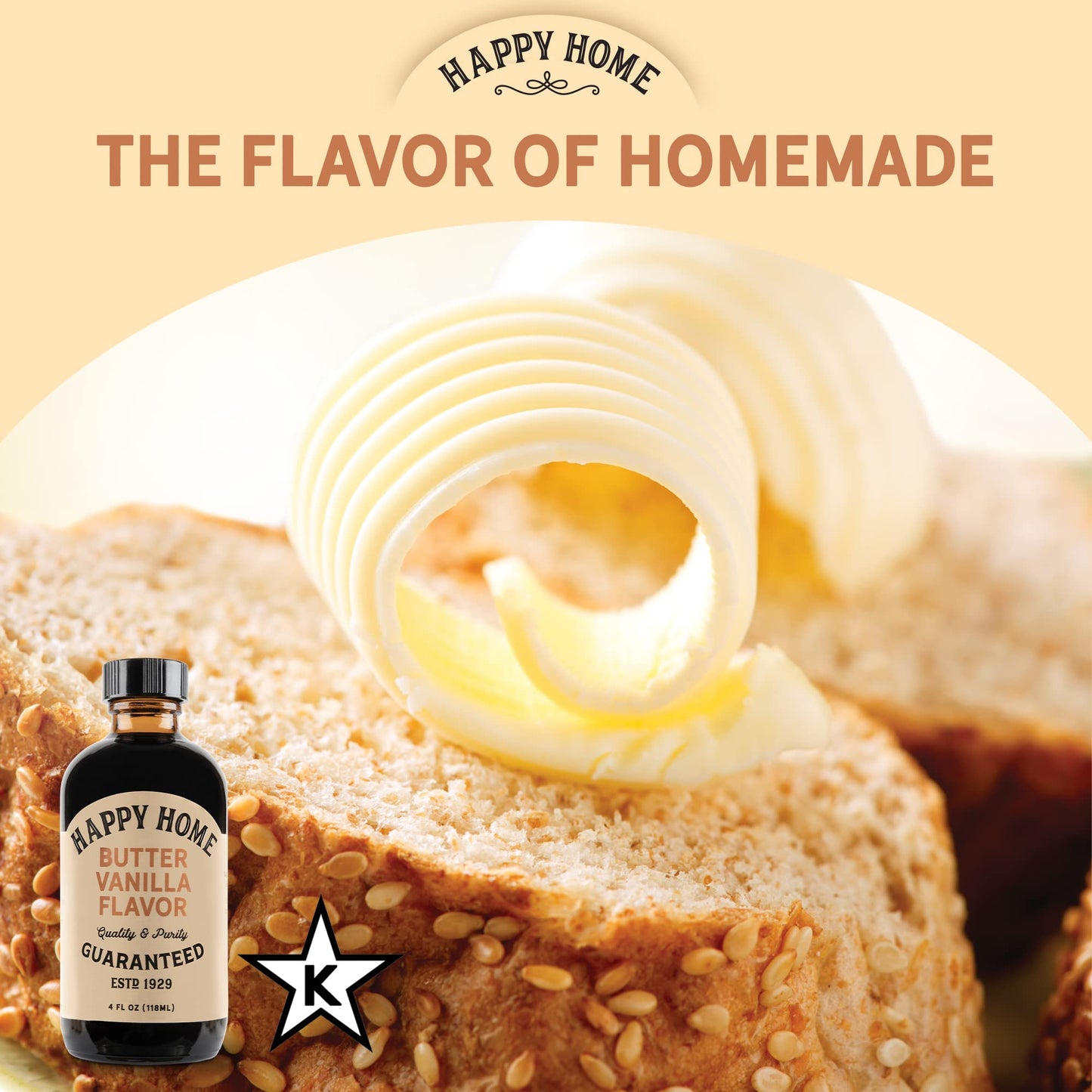 Happy Home Natural Butter, Vanilla Flavor, Certified Kosher, 4 oz.