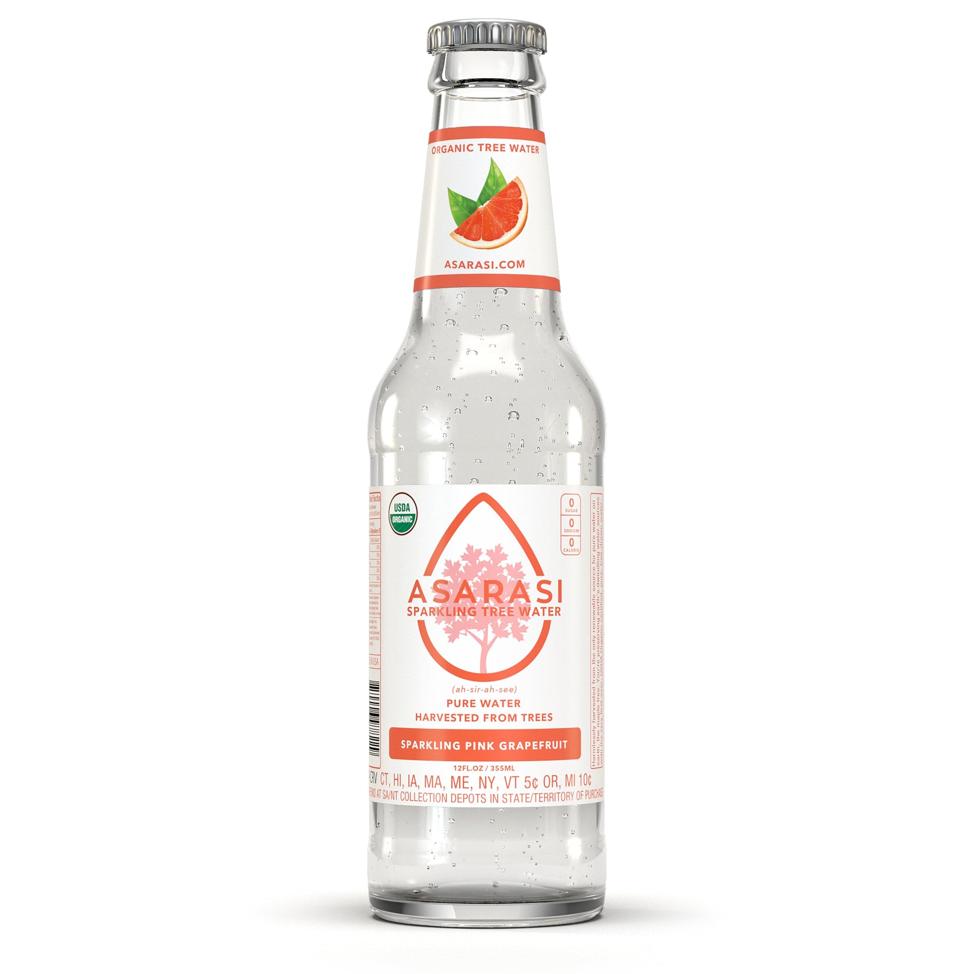 Asarasi Organic Sparkling Pink Grapefruit Tree Water - 12 Pack