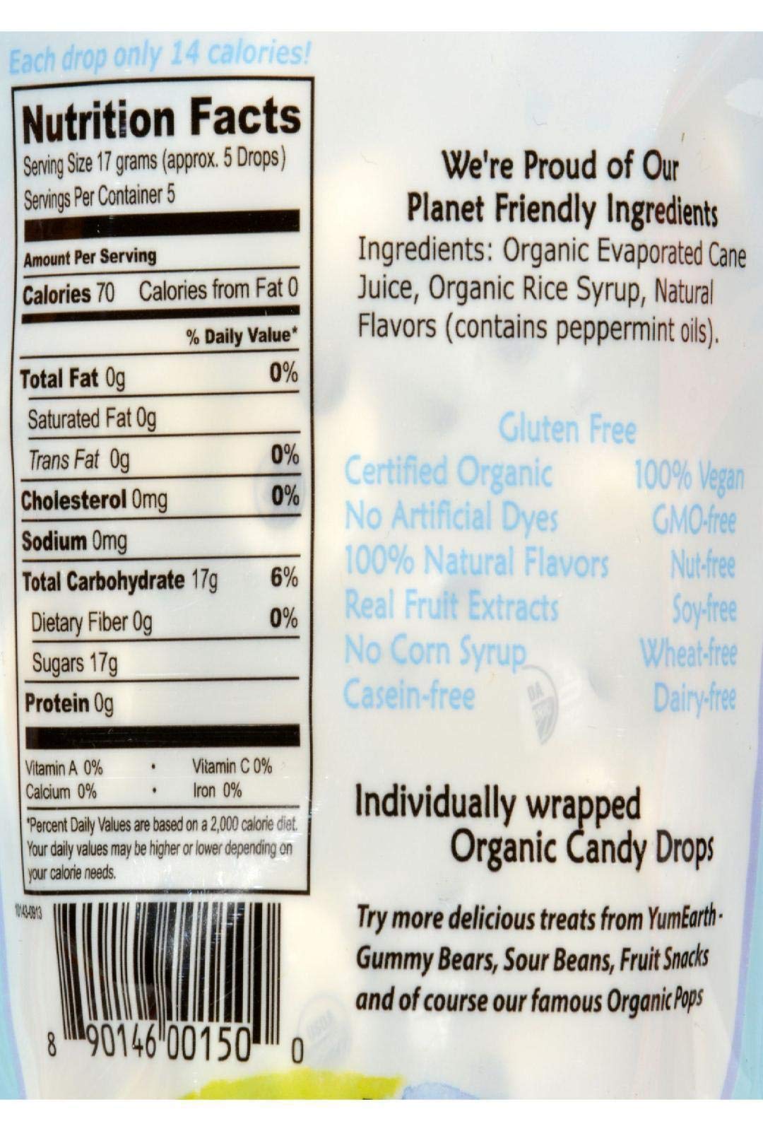 Yummy Earth Organic Wild Peppermint Candy Drops, 3.3 Ounce