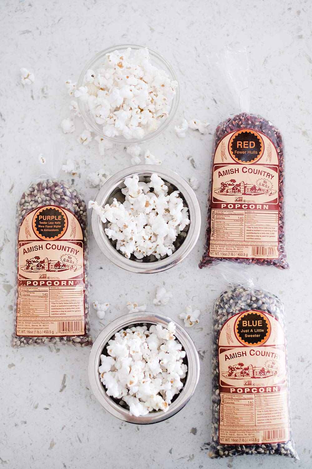 Amish Country Popcorn | 3-1 lb Bags | Purple, Red and Blue Popcorn Kernels | Old Fashioned, Non-GMO and Gluten Free (3-1 lb Bags