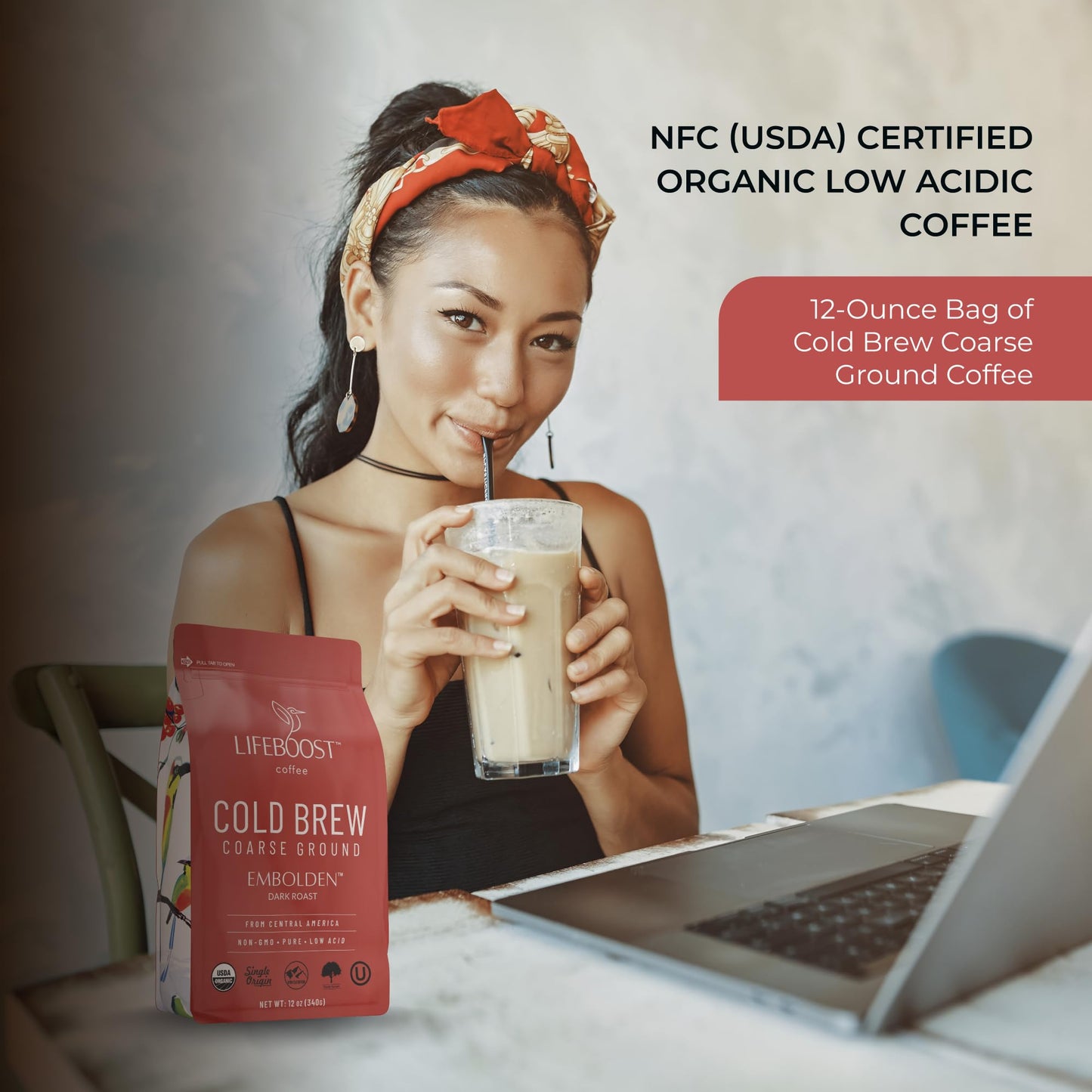 Lifeboost Dark Cold Brew Coffee - Low Acid Coarse Ground Coffee for Cold Brew - Single Origin Non-GMO USDA Organic Cold Brew Cof