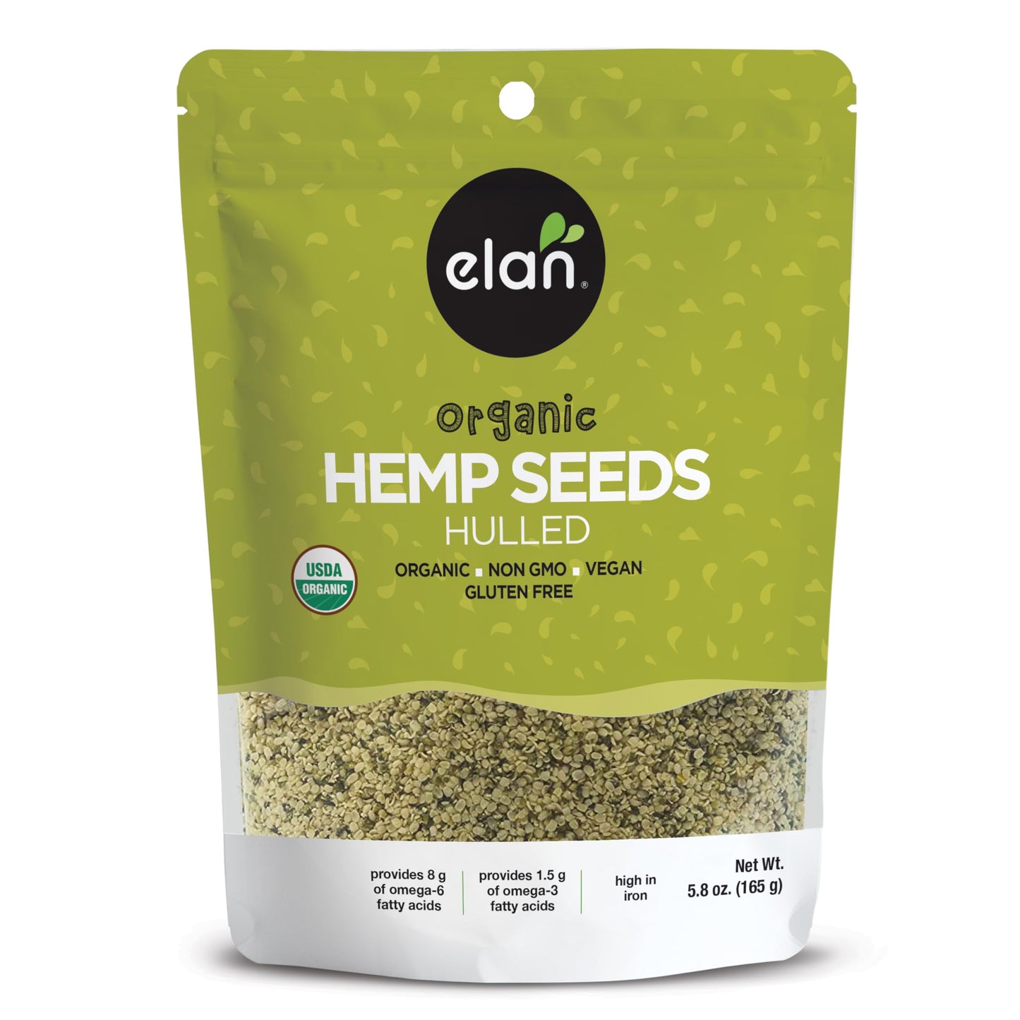 Elan Organic Hulled Hemp Seeds, 5.8 oz, Shelled Hemp Seeds, Raw Hemp Hearts, No Additives, Non-GMO, Vegan, Gluten-Free, Source o