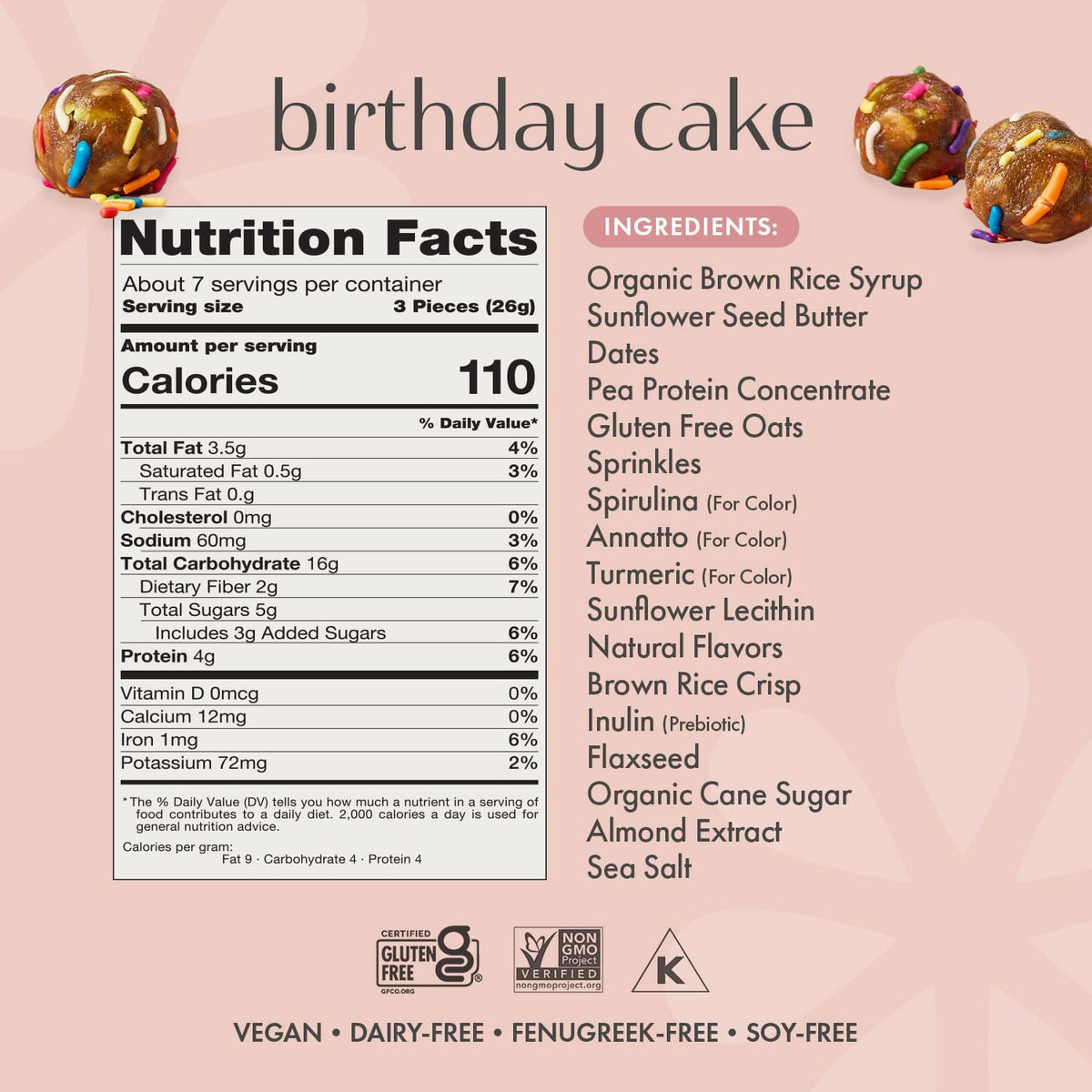 Boobie Lactation Cookies, Birthday Cake | Vegan, Gluten-Free, Dairy-Free, Soy-Free Plant-Based Protein + Prebiotics | 5g Sugar,
