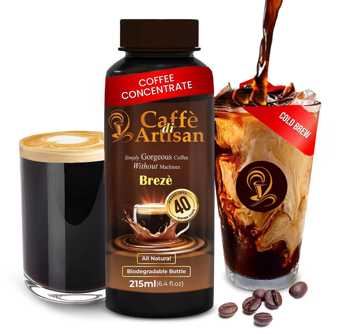 Caff di Artisan Liquid Coffee Bottle - Premium Coffee for Cold Brew concentrate, Iced Coffee & Hot Coffees - Eco-Friendly, Ready