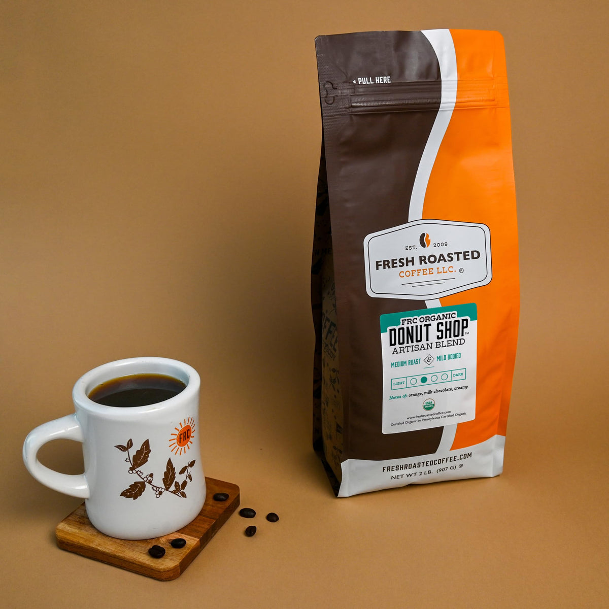 Fresh Roasted Coffee, Organic Donut Shop, 2 Lb (32 Oz), Medium Roast, Kosher, Whole Bean