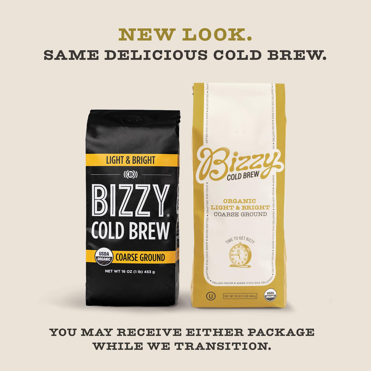 Bizzy Organic Cold Brew Coffee - Light & Bright Blend, Coarse Ground, Specialty Grade, 1 LB, 100% Arabica, Yellow