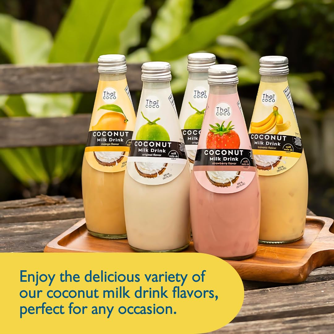 Thai Coco Banana Coconut Milk Drink with Nata De Coco - 9.8 fl oz, 4 Pack