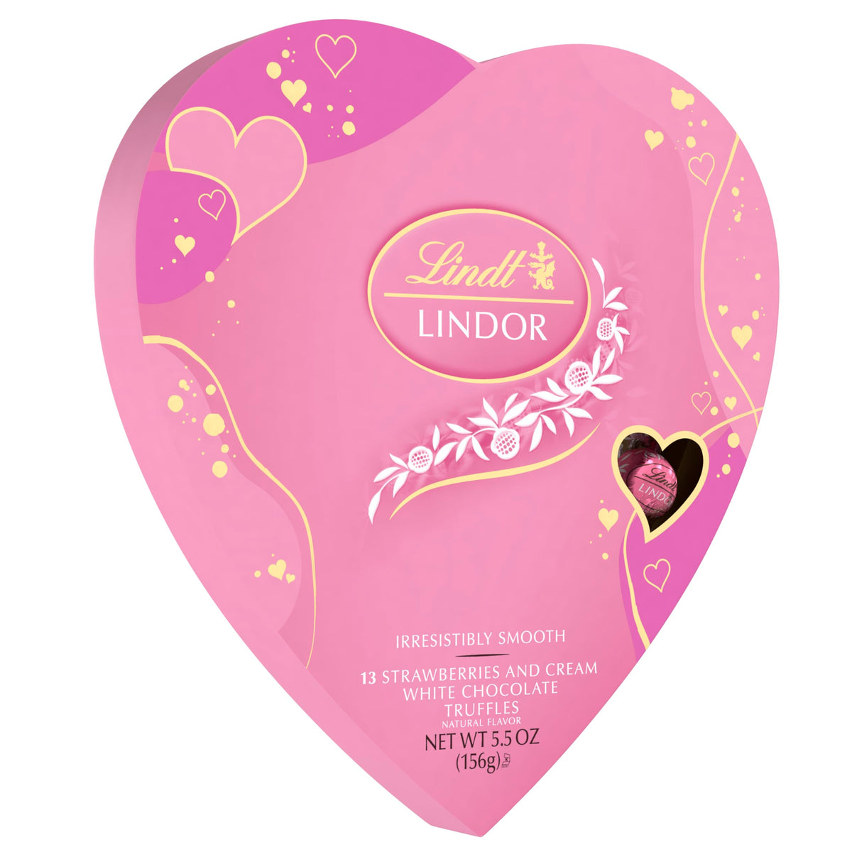 Lindt Lindor ValentineS Strawberries And Cream White Chocolate Candy Truffles Heart  White Chocolate Candy With Strawberries And Cream White Truffle Filling  5.5 Oz.