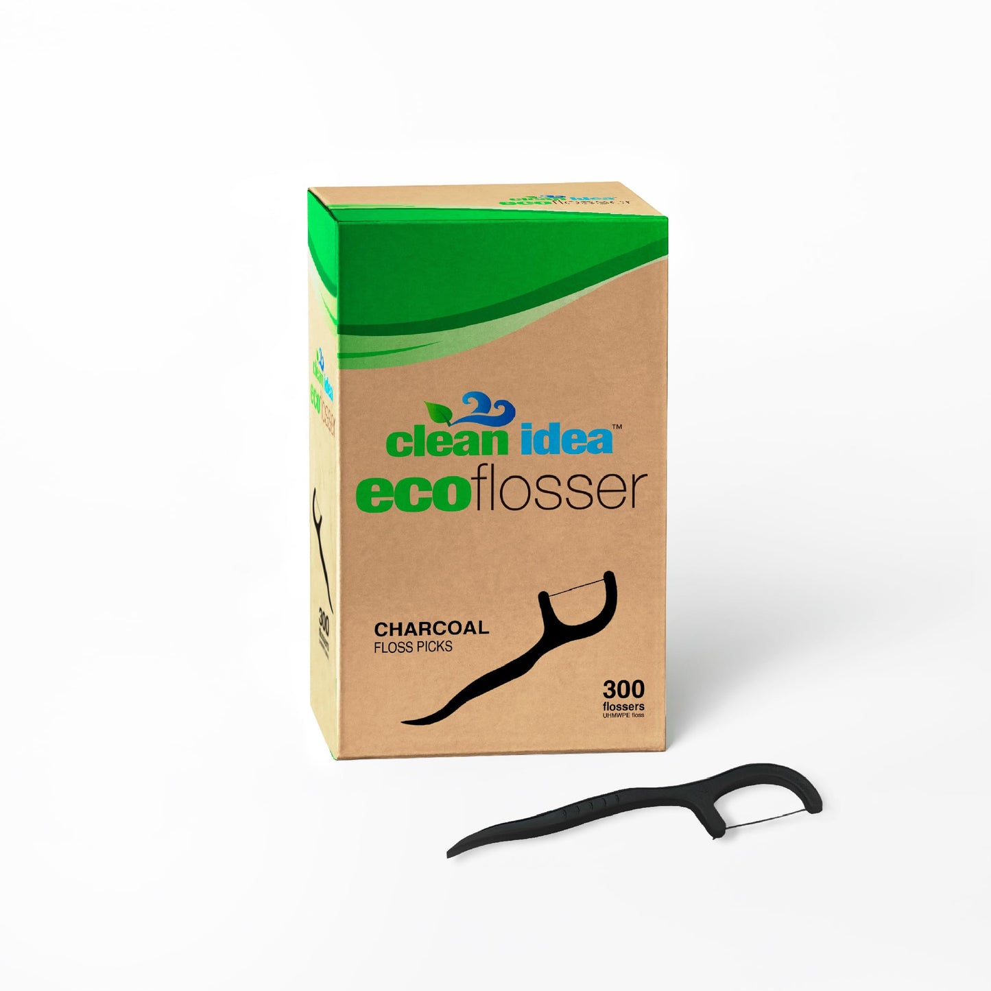 Clean Idea Ecoflosser 300 Picks - Charcoal Dental Floss Picks For Teeth Cleaning - Biodegradable Floss Picks - Dental Floss Pick