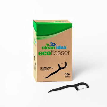 Clean Idea Ecoflosser 300 Picks - Charcoal Dental Floss Picks For Teeth Cleaning - Biodegradable Floss Picks - Dental Floss Pick
