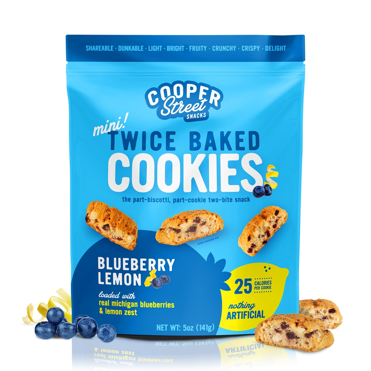 COOPER STREET Biscotti Cookies - Twice Baked Lemon Blueberry - Light & Crispy - 5oz - Kosher, Dairy, Peanut & Soy Free